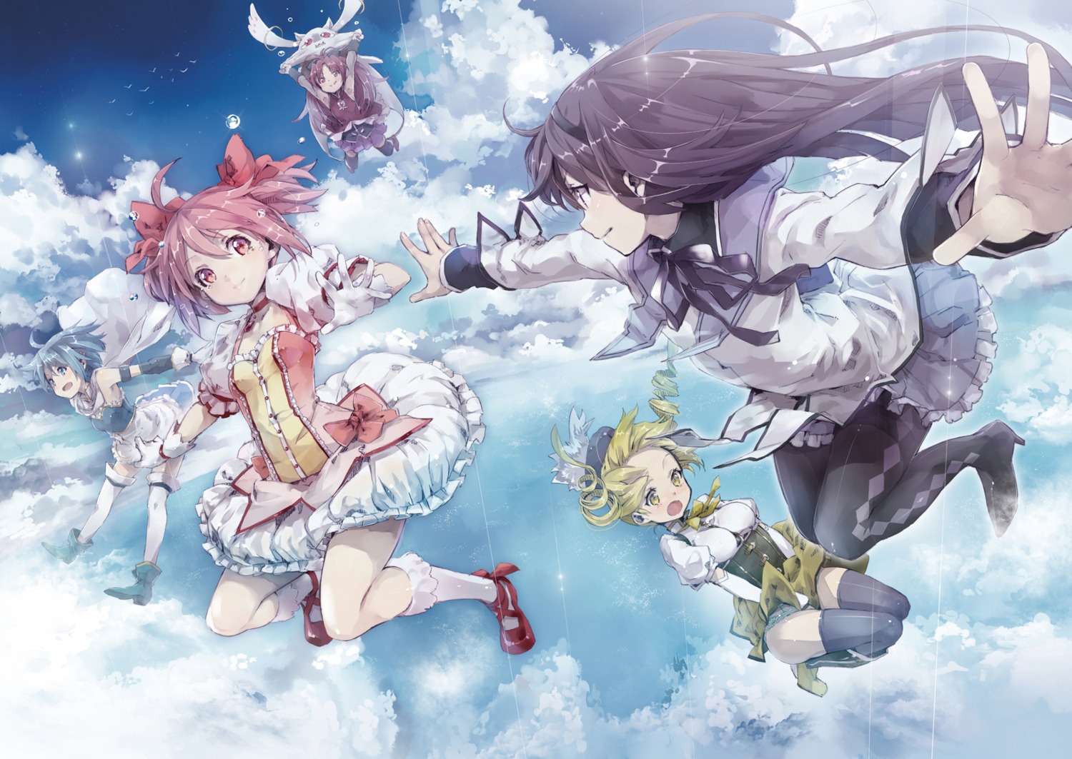 akemi_homura kaname_madoka kyubey mahou_shoujo_madoka_magica miki_sayaka pantyhose sakura_kyouko thighhighs tomoe_mami yuugen