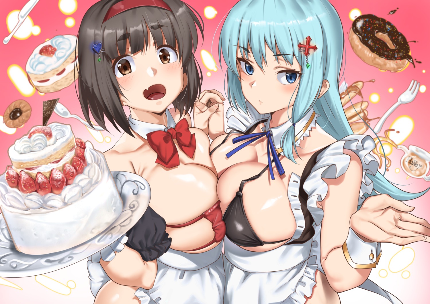 bikini_top maid open_shirt ramanda swimsuits symmetrical_docking