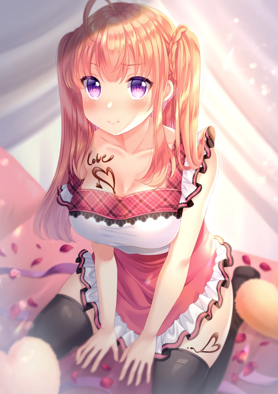 cream naked_apron shizuki_aya thighhighs valentine