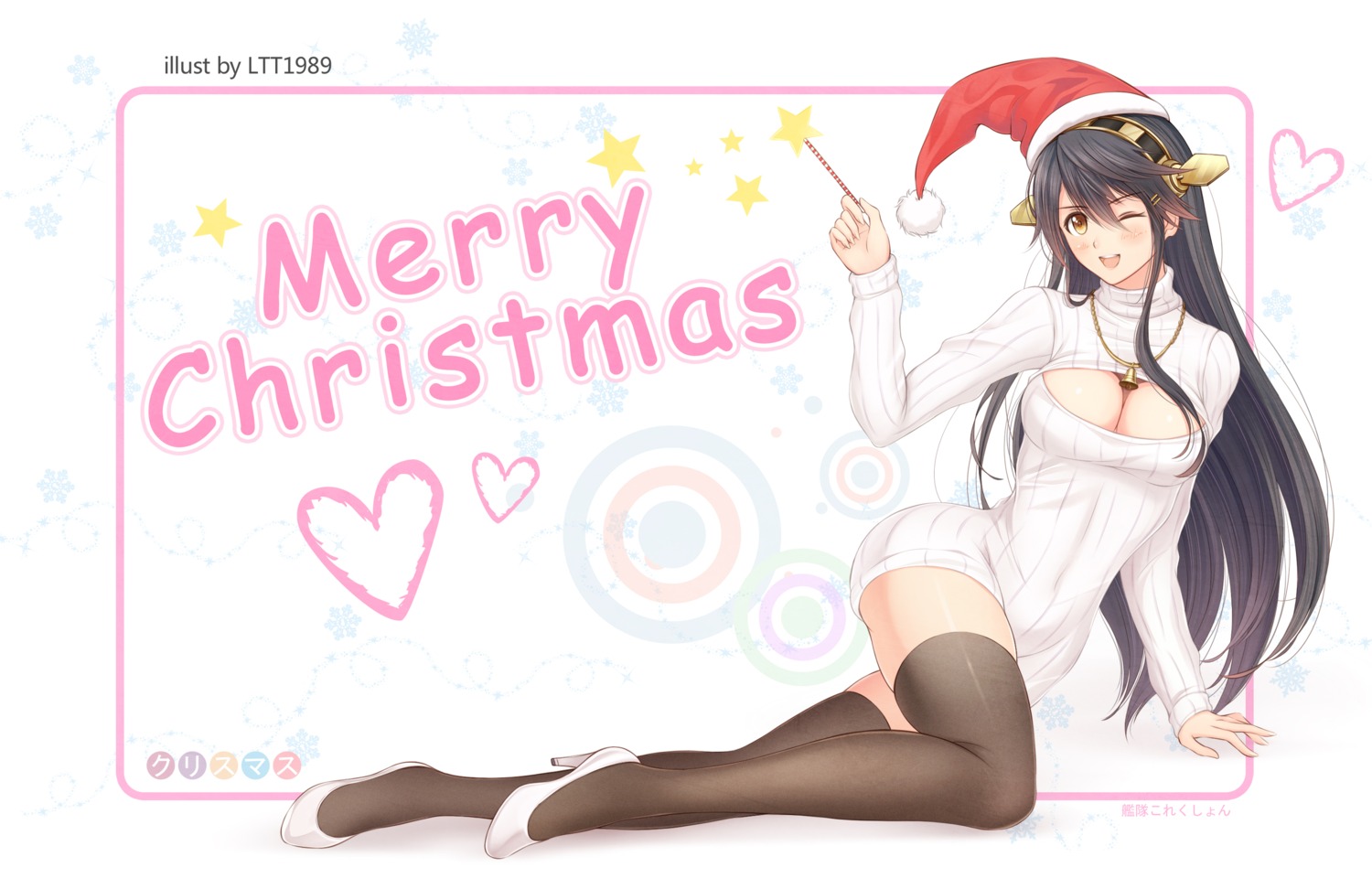 christmas cleavage haruna_(kancolle) heels kantai_collection ltt_challenger sweater thighhighs