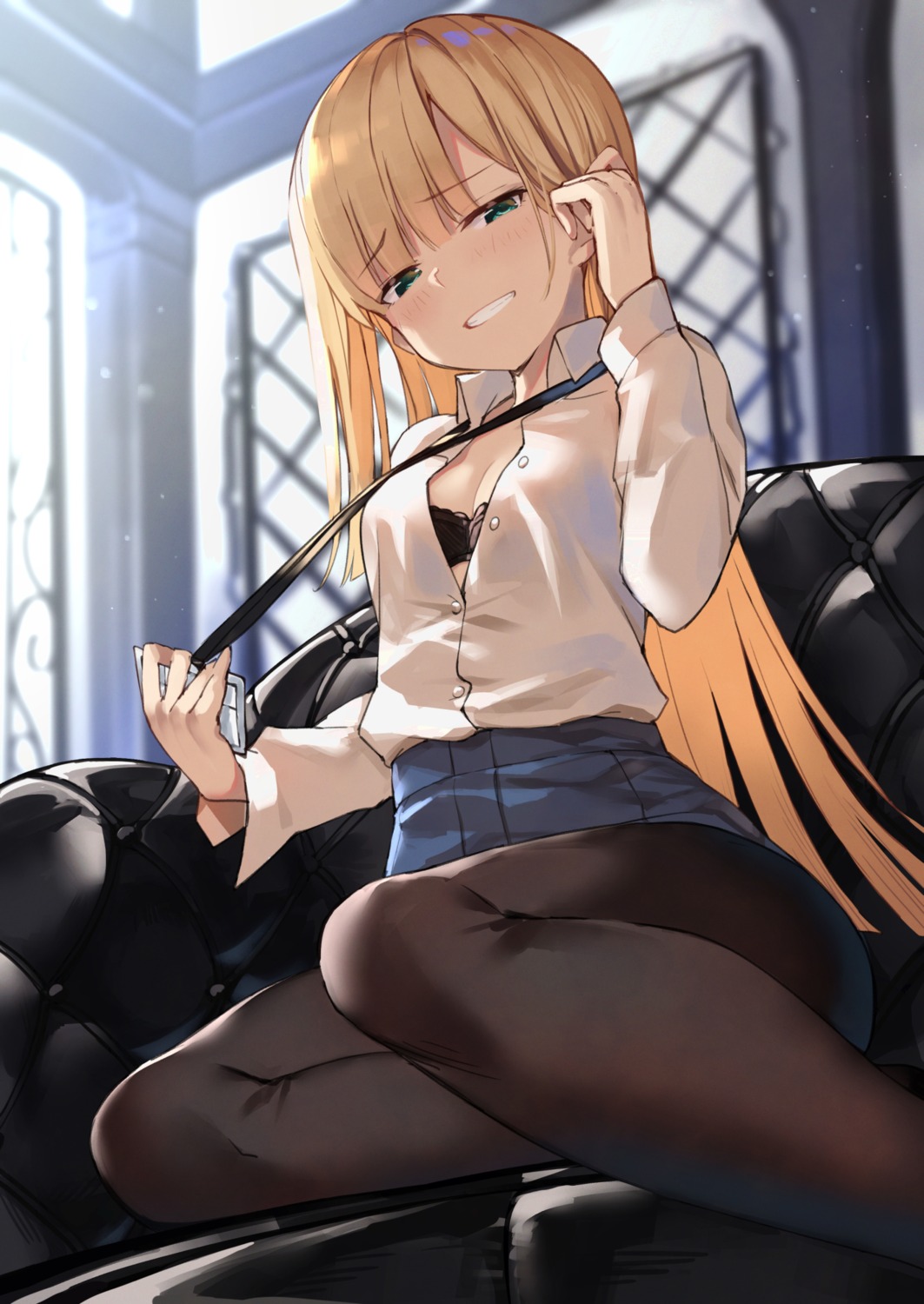 amagasa_yun bra cleavage dress_shirt lord_el-melloi_ii-sei_no_jikenbo open_shirt pantyhose reines_el-melloi_archisorte