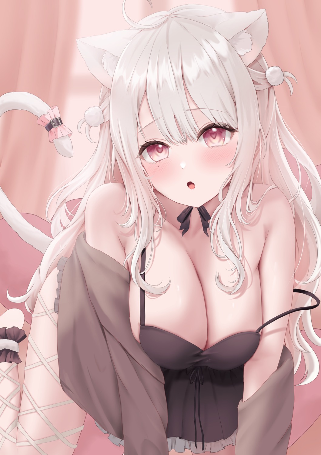 animal_ears indie_virtual_youtuber lingerie nekomimi tail uise_iu uni_ikura_(un1kura) wardrobe_malfunction