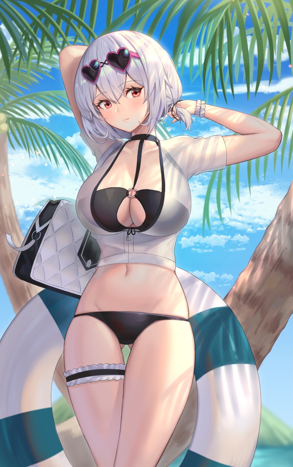 azur_lane bikini garter megane moonandmist open_shirt see_through sirius_(azur_lane) swimsuits