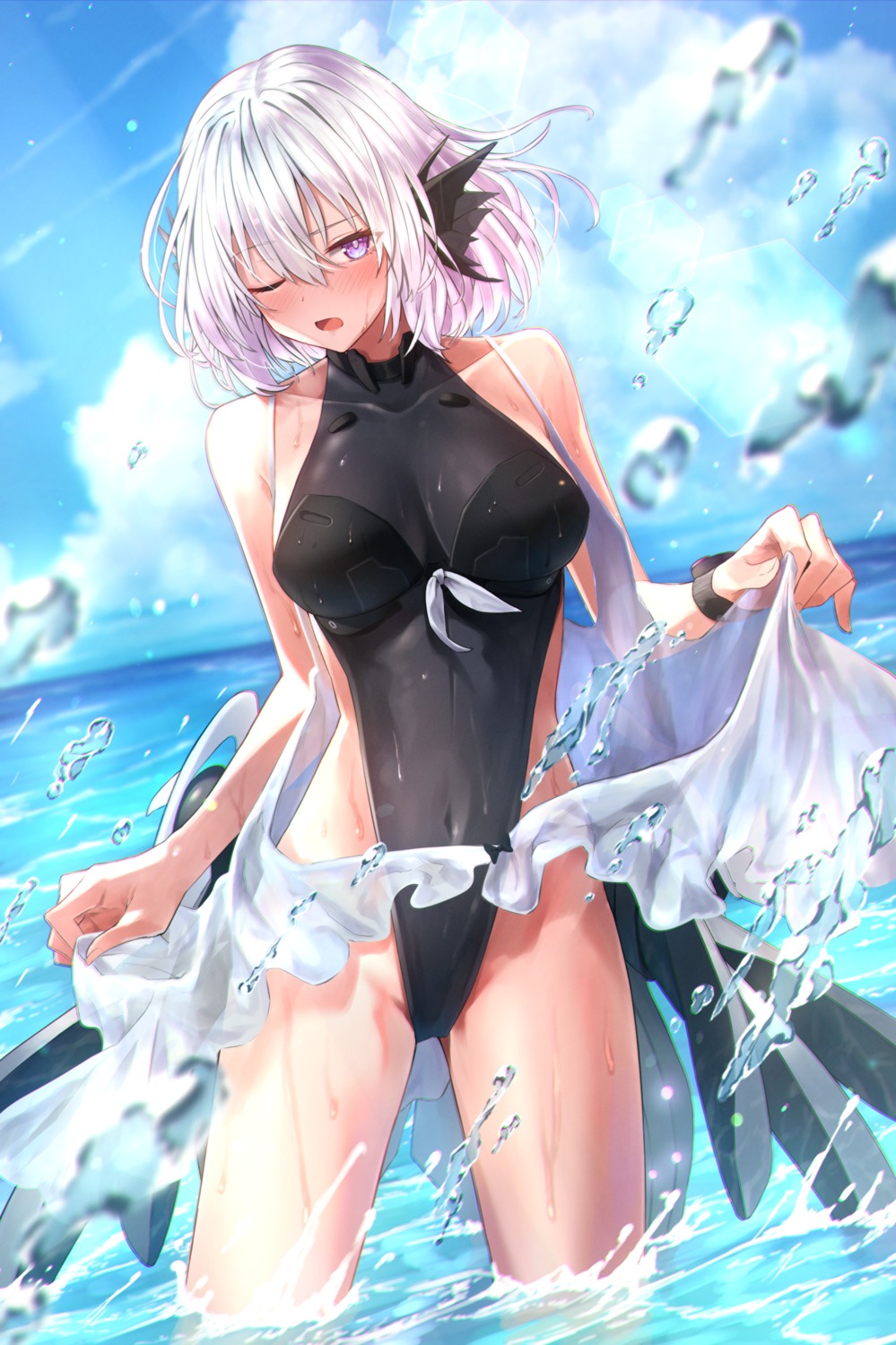 greenkohgen liv_(punishing:_gray_raven) punishing:_gray_raven skirt_lift swimsuits wet