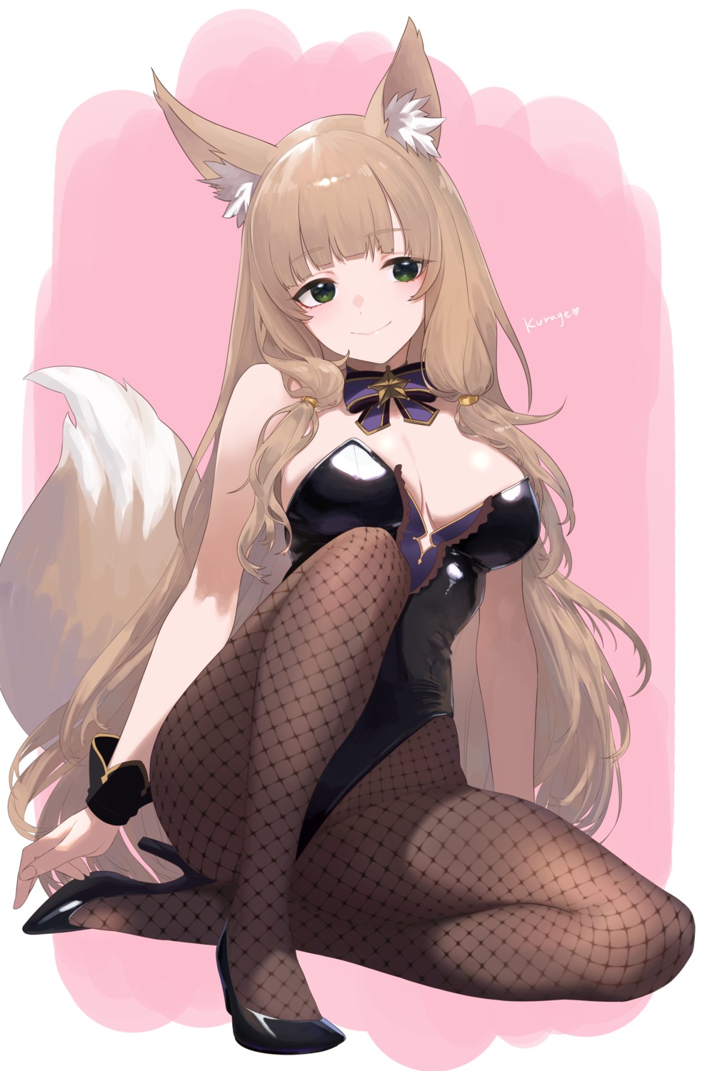 animal_ears fishnets heels himemiya_maho jungsungwoo kitsune leotard no_bra pantyhose princess_connect princess_connect!_re:dive tail