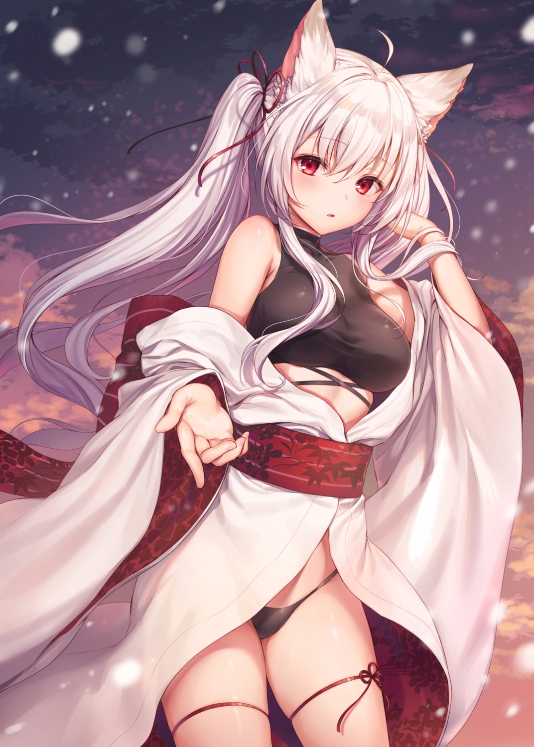 animal_ears garter japanese_clothes kitsune komeshiro_kasu pantsu