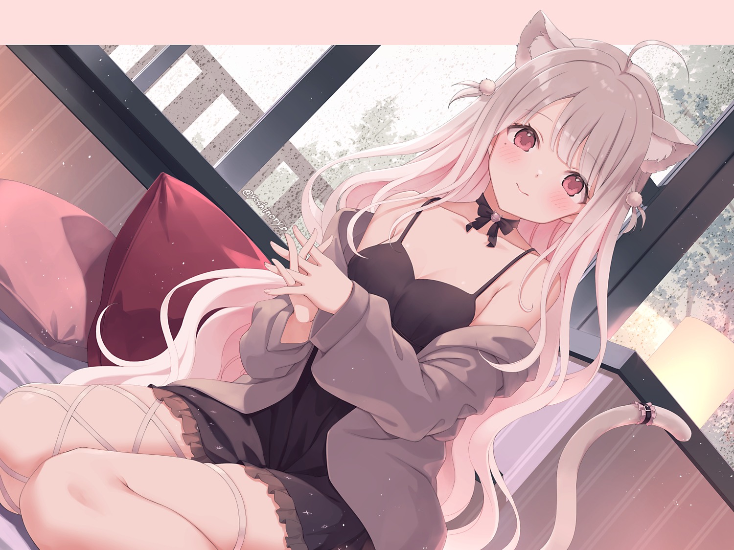 animal_ears dress garter indie_virtual_youtuber nekomimi tail uise_iu yoshino_ryou