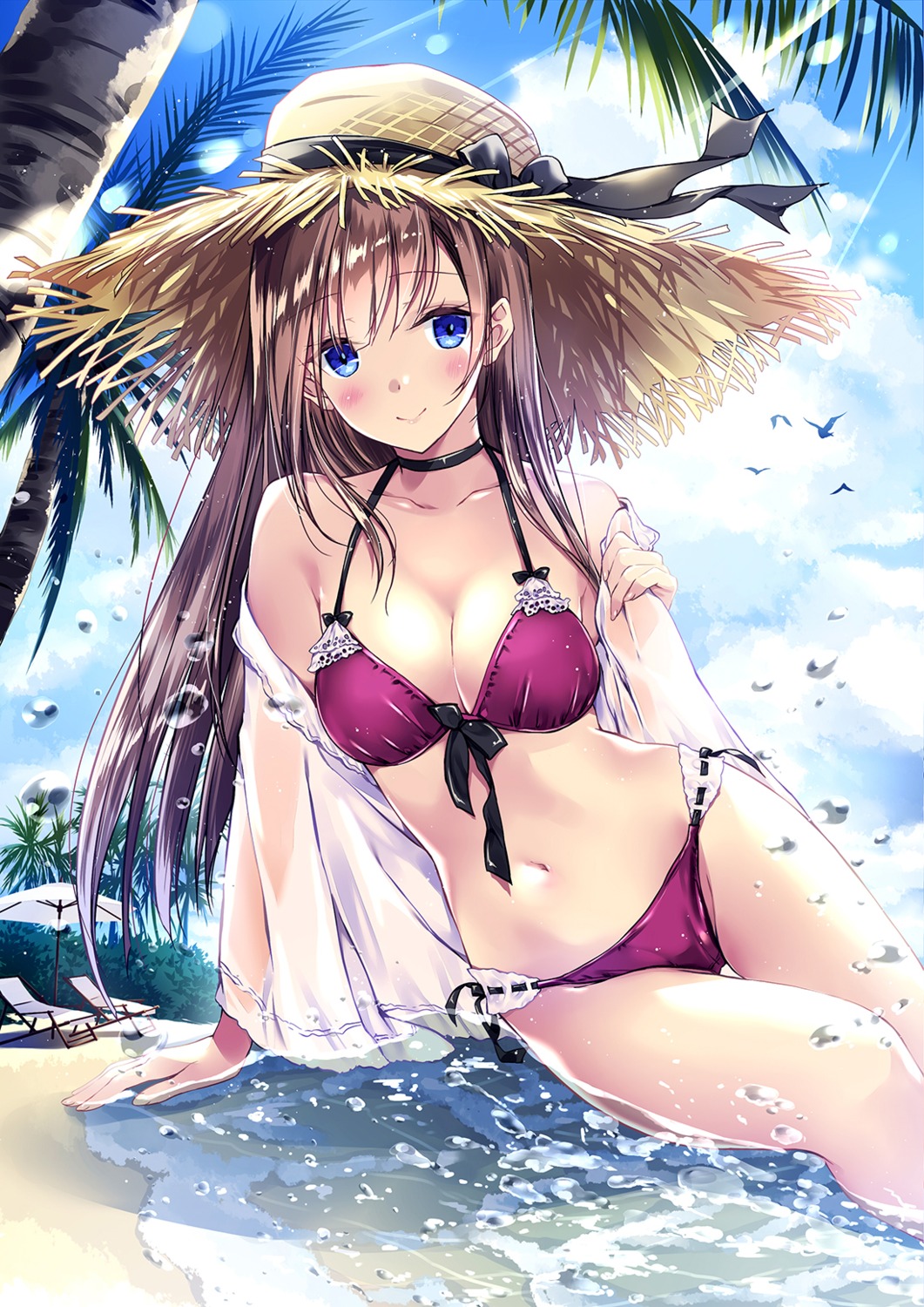 bikini cleavage kobayashi_chisato open_shirt see_through swimsuits wet