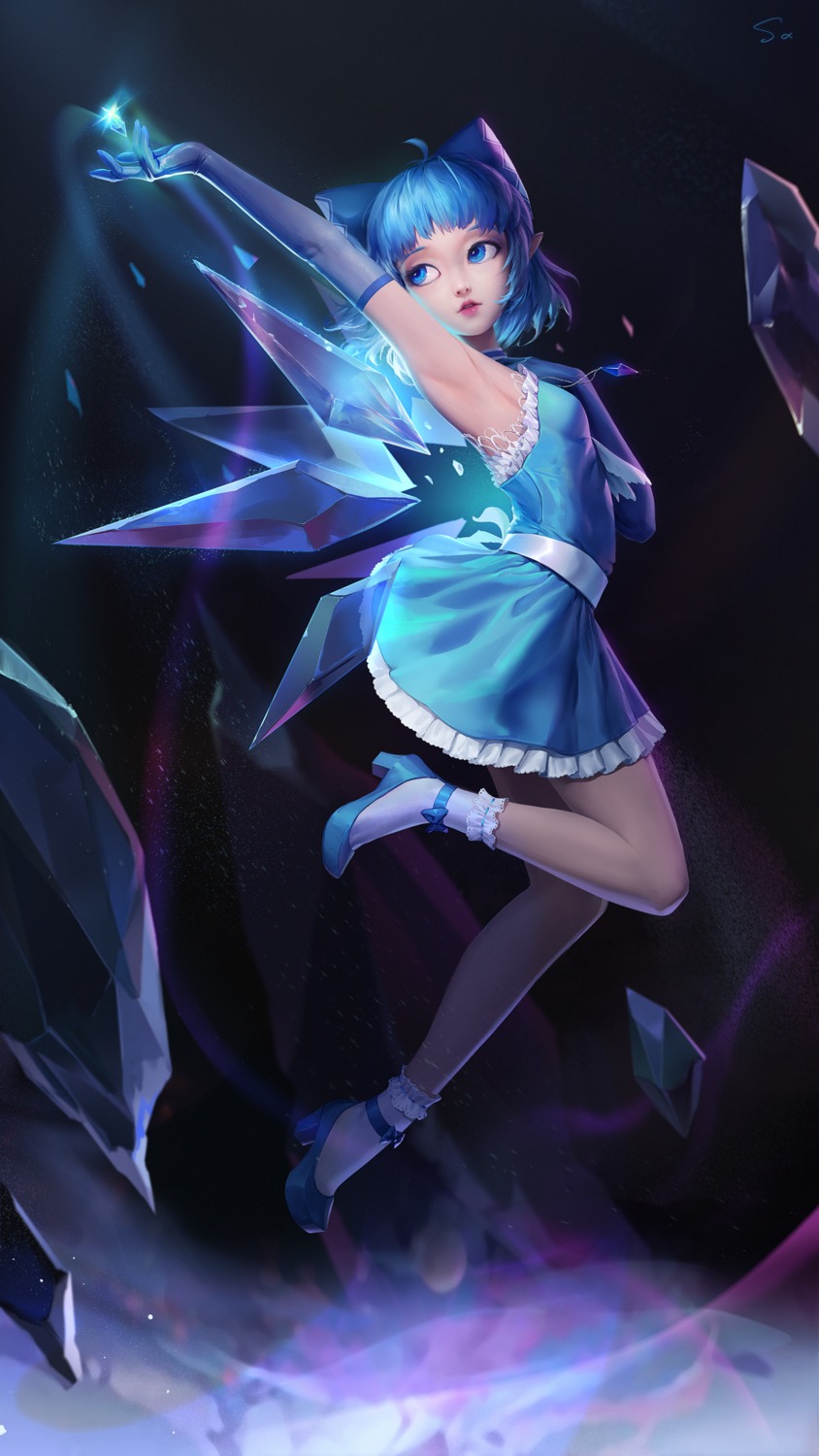 cirno dress heels pointy_ears sarena touhou wings