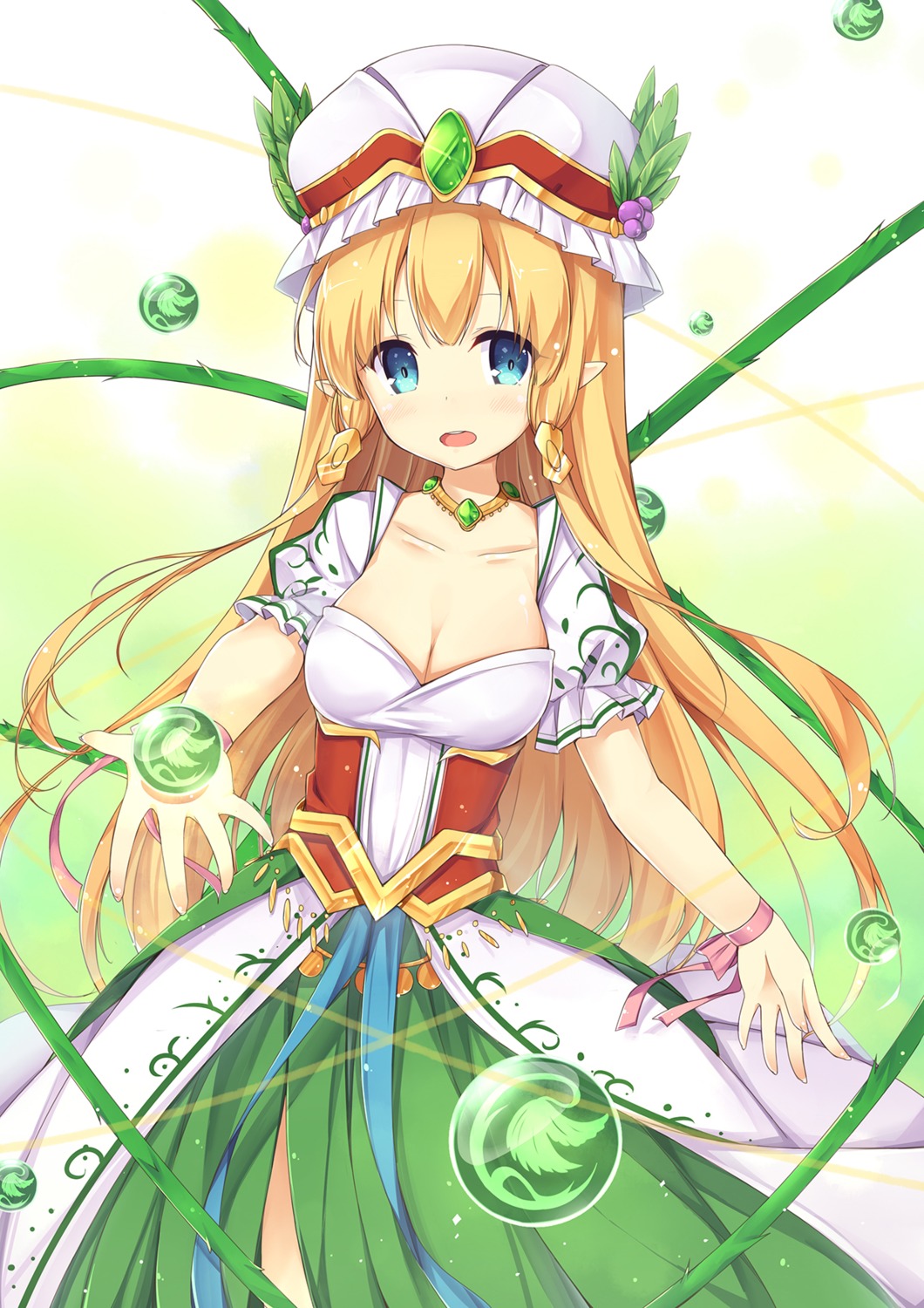 cleavage dress freyja luky pointy_ears puzzle_&_dragons