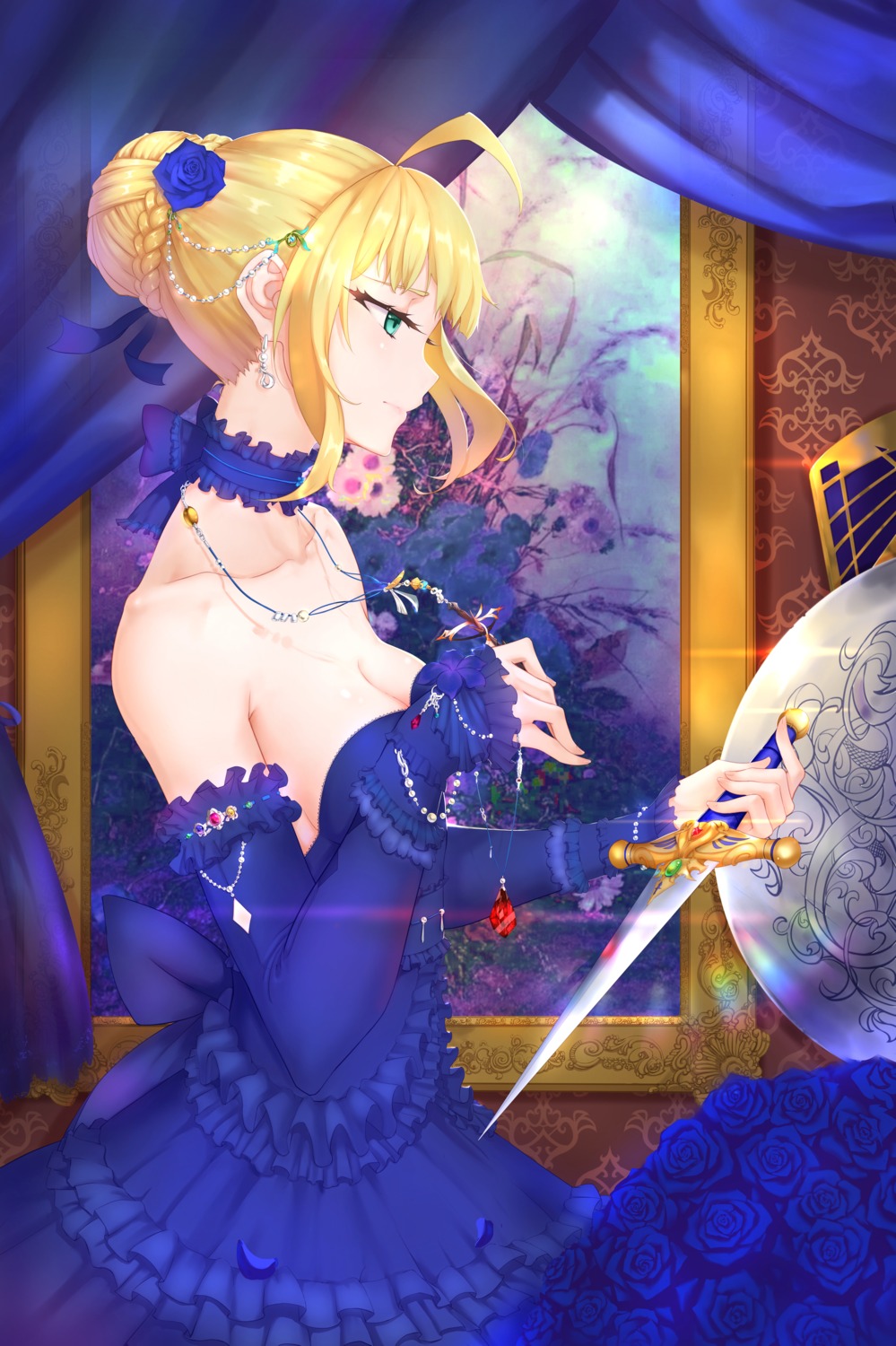 cleavage dress evan_(912319) fate/stay_night saber weapon