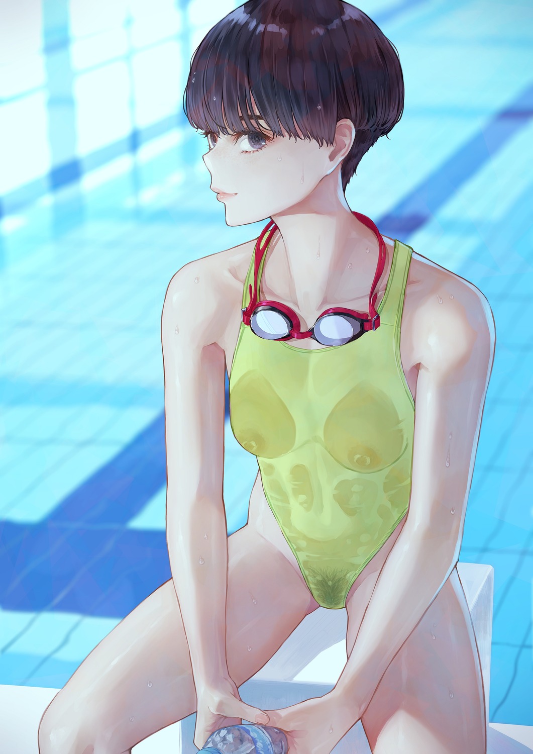 kaoming nipples pubic_hair see_through shakujii_tsubasa swimsuits wet_clothes