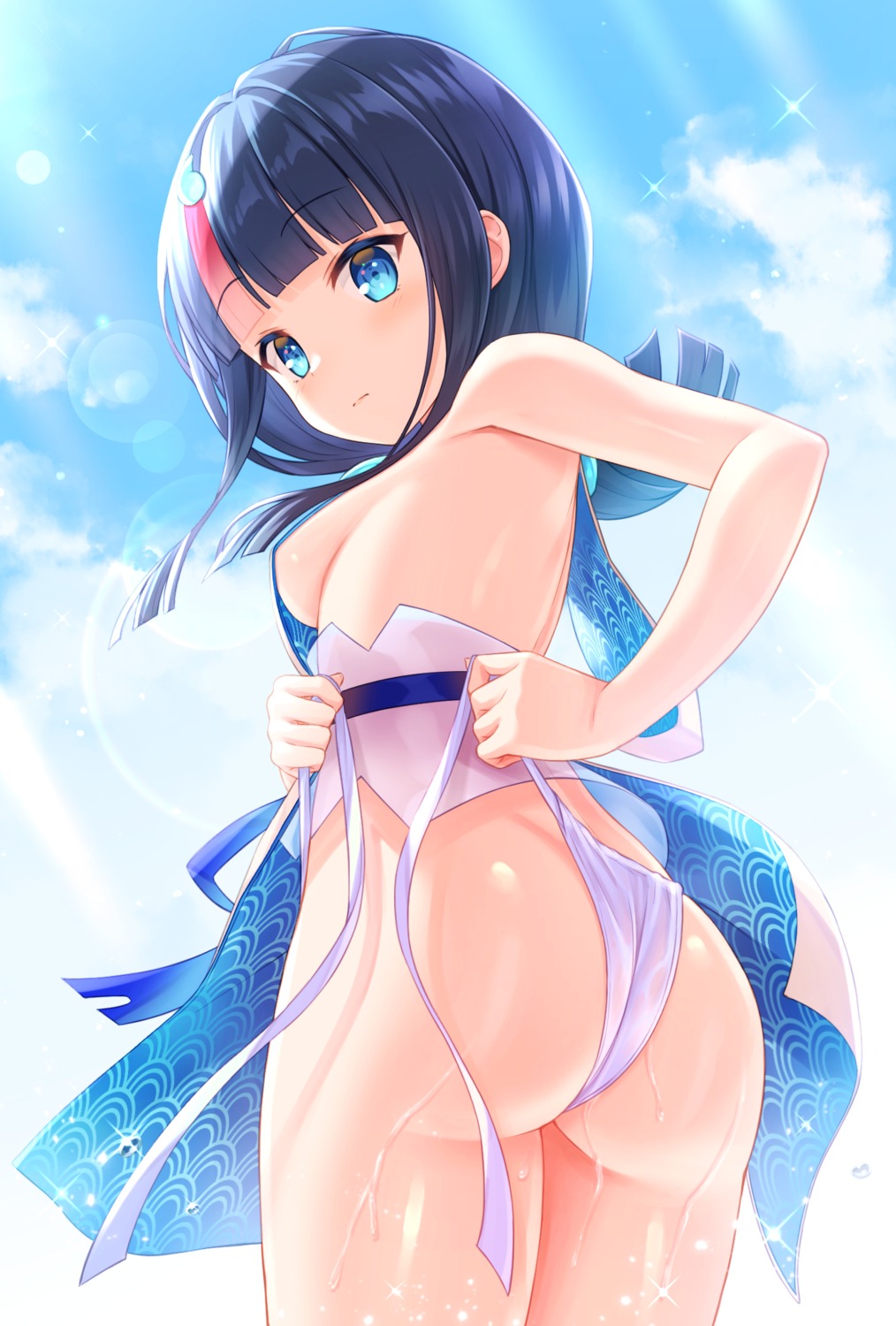 ass fate/requiem fundoshi japanese_clothes no_bra see_through thong tomo_(tmtm_mf_mf) undressing utsumi_erice wet wet_clothes