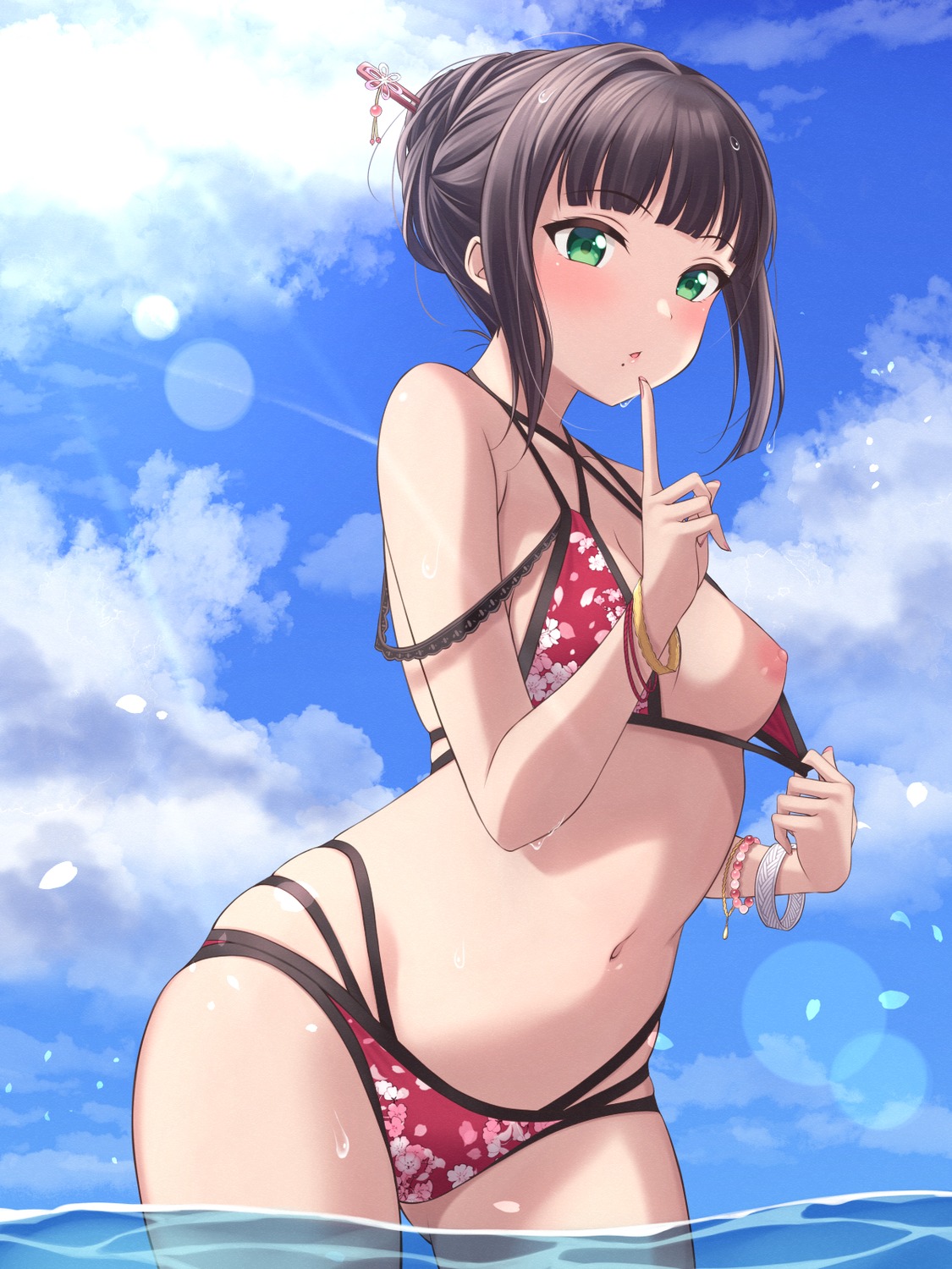 bikini breasts kurosawa_dia love_live!_sunshine!! mobukichi nipples swimsuits undressing wet