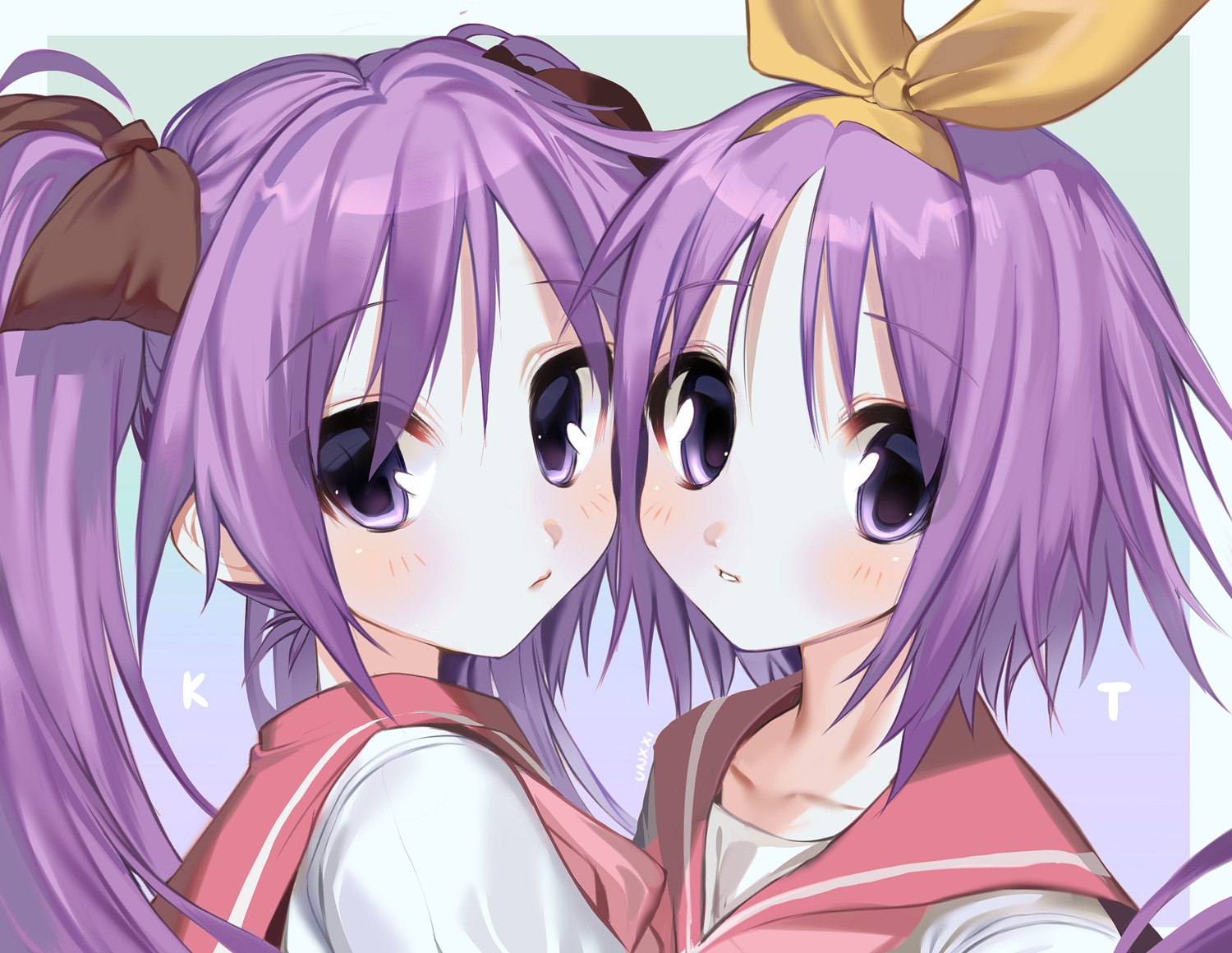 hiiragi_kagami hiiragi_tsukasa lucky_star seifuku unxi