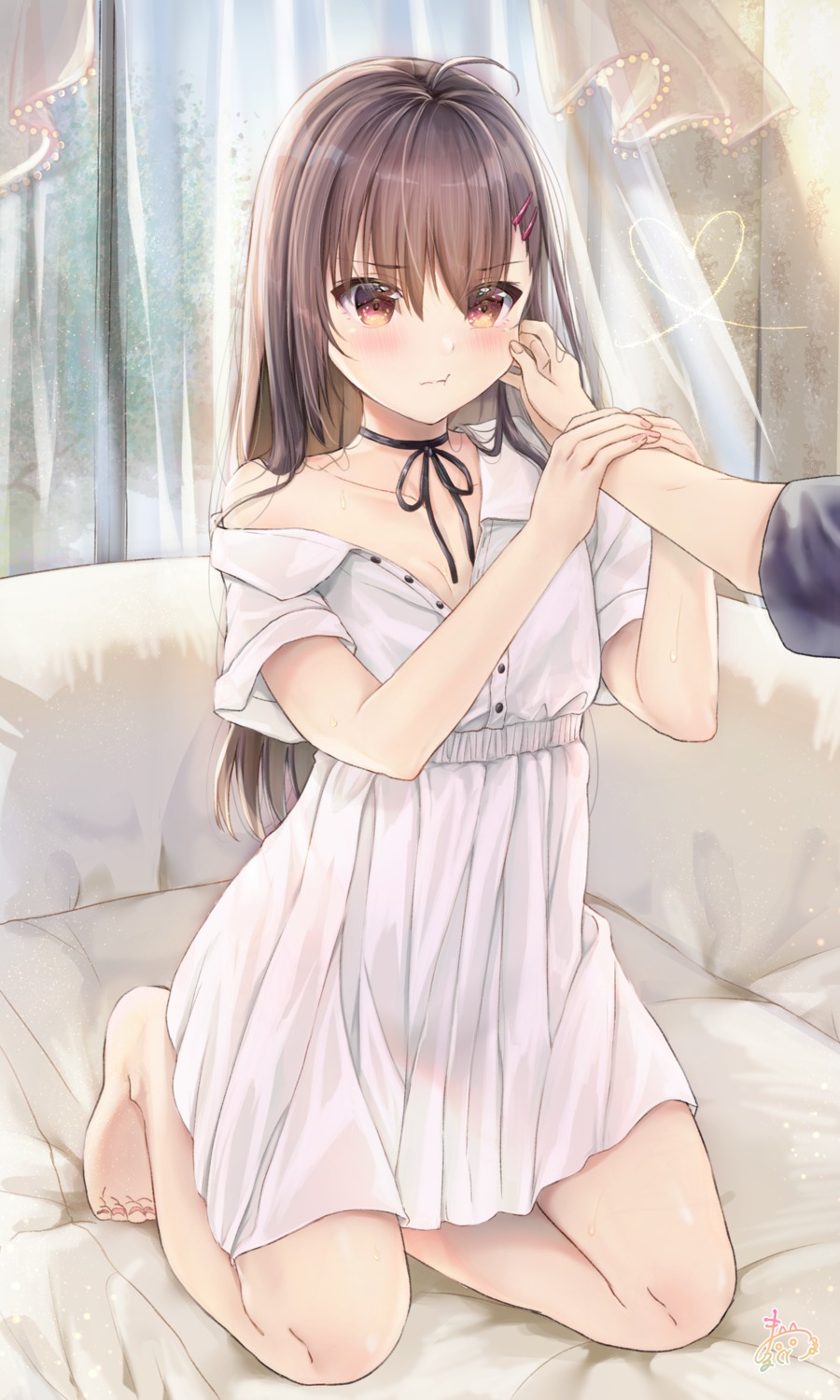 cleavage dress maruma_(maruma_gic) no_bra open_shirt