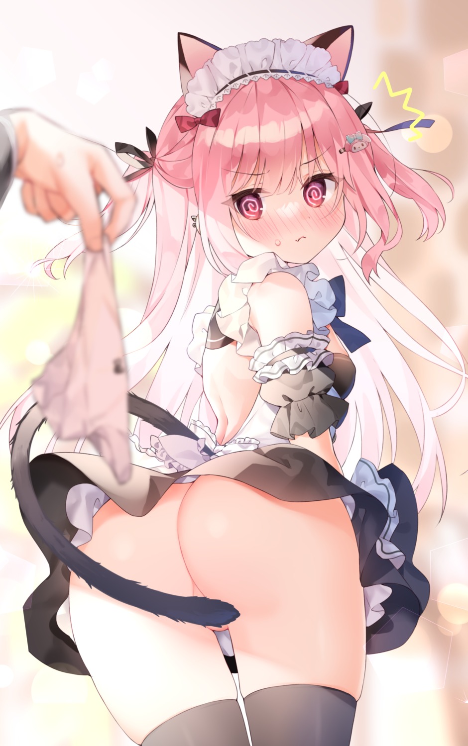 animal_ears ass chihiro maid nekomimi no_bra nopan skirt_lift tail thighhighs