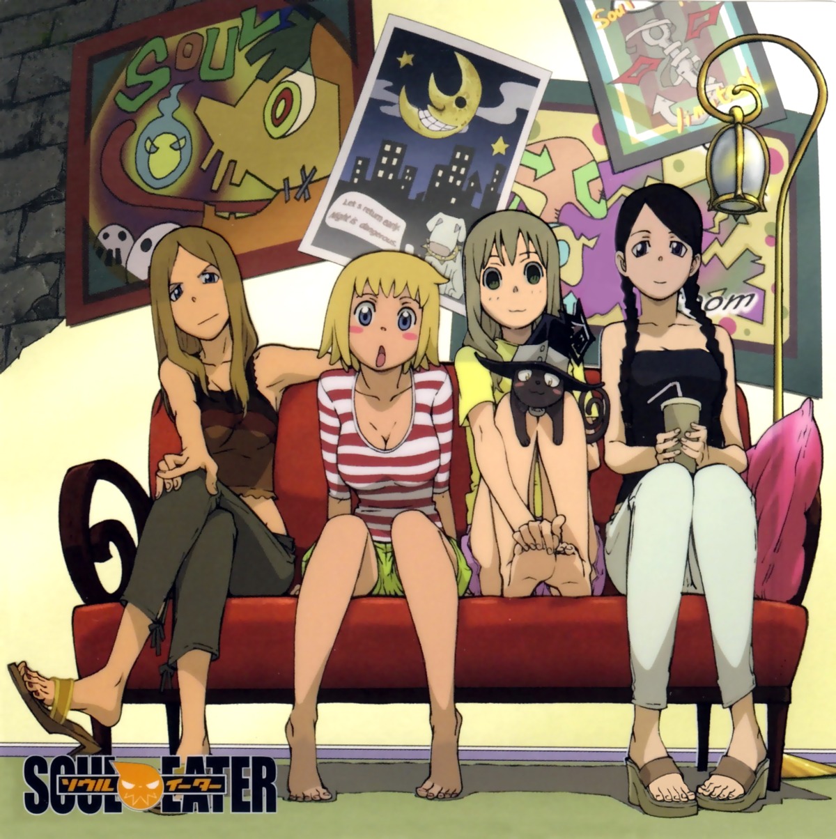 blair cleavage elizabeth_thompson itou_yoshiyuki maka_albarn nakatsukasa_tsubaki neko patricia_thompson soul_eater witch