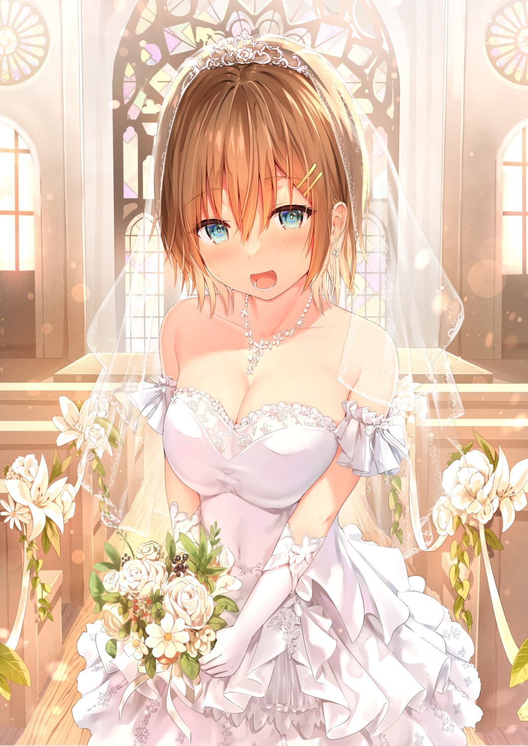 cleavage dress kawaikereba_hentai_demo_suki_ni_natte_kuremasu_ka? kiryuu_mizuha no_bra sune_(mugendai) wedding_dress