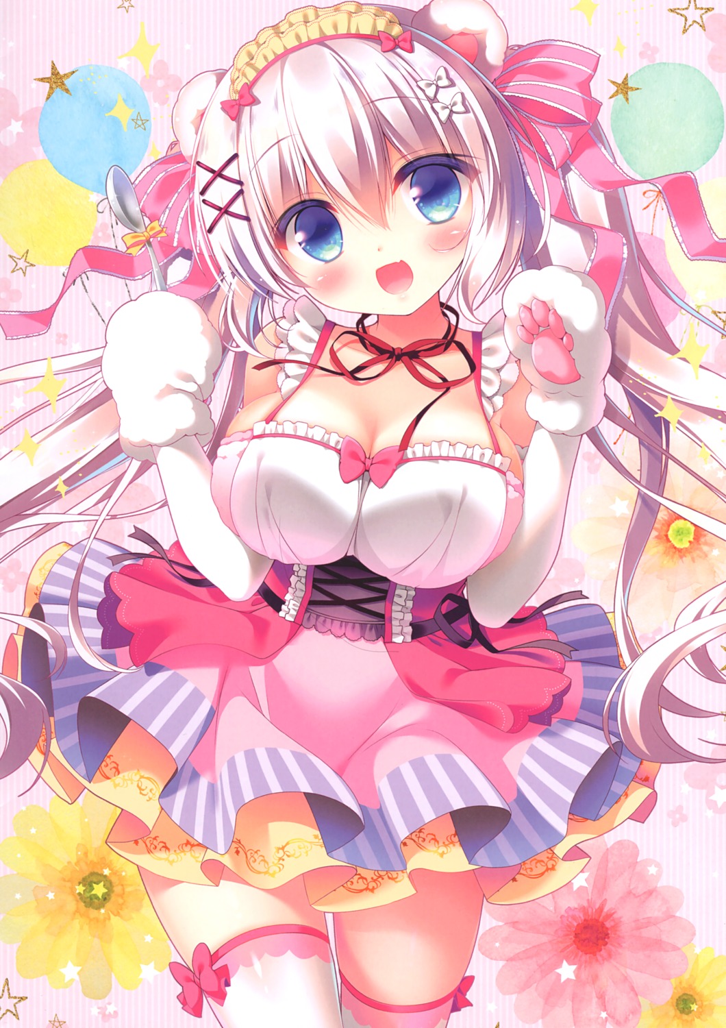 animal_ears cleavage maid momo_(sasai_saji) sasai_saji thighhighs watakubi