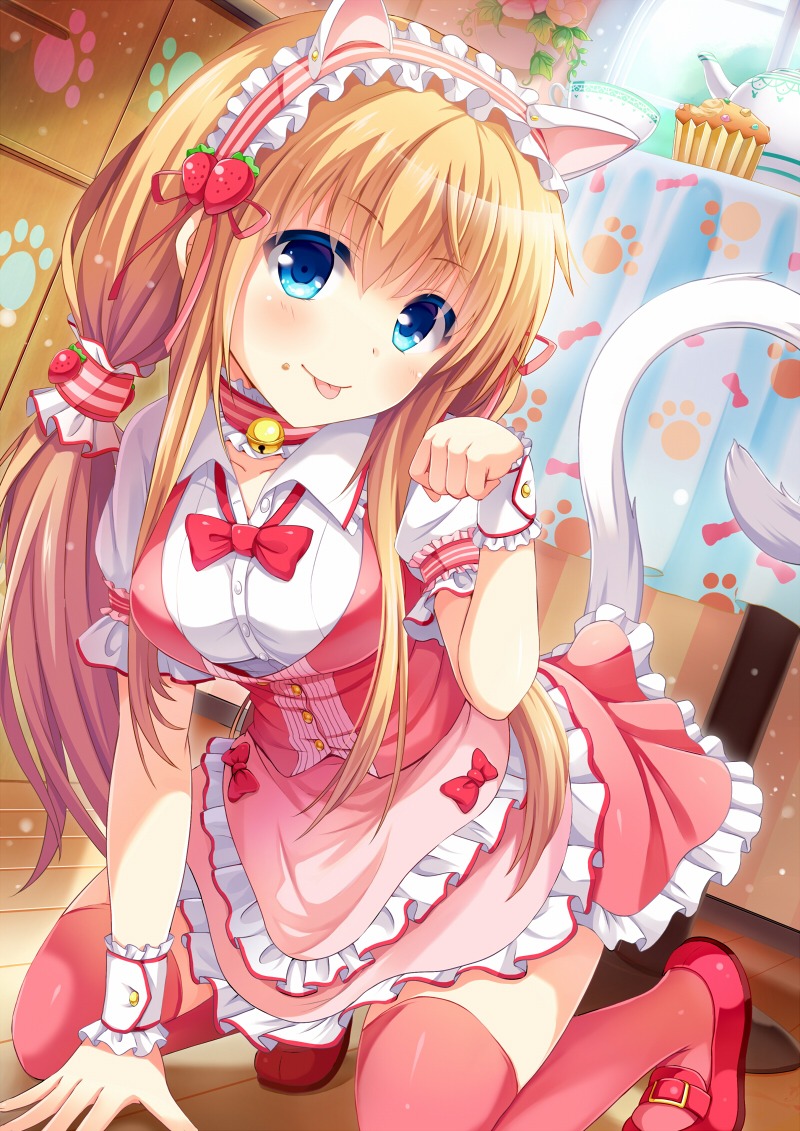 animal_ears dress maid moe2015 nekomimi sen_kagura tail thighhighs