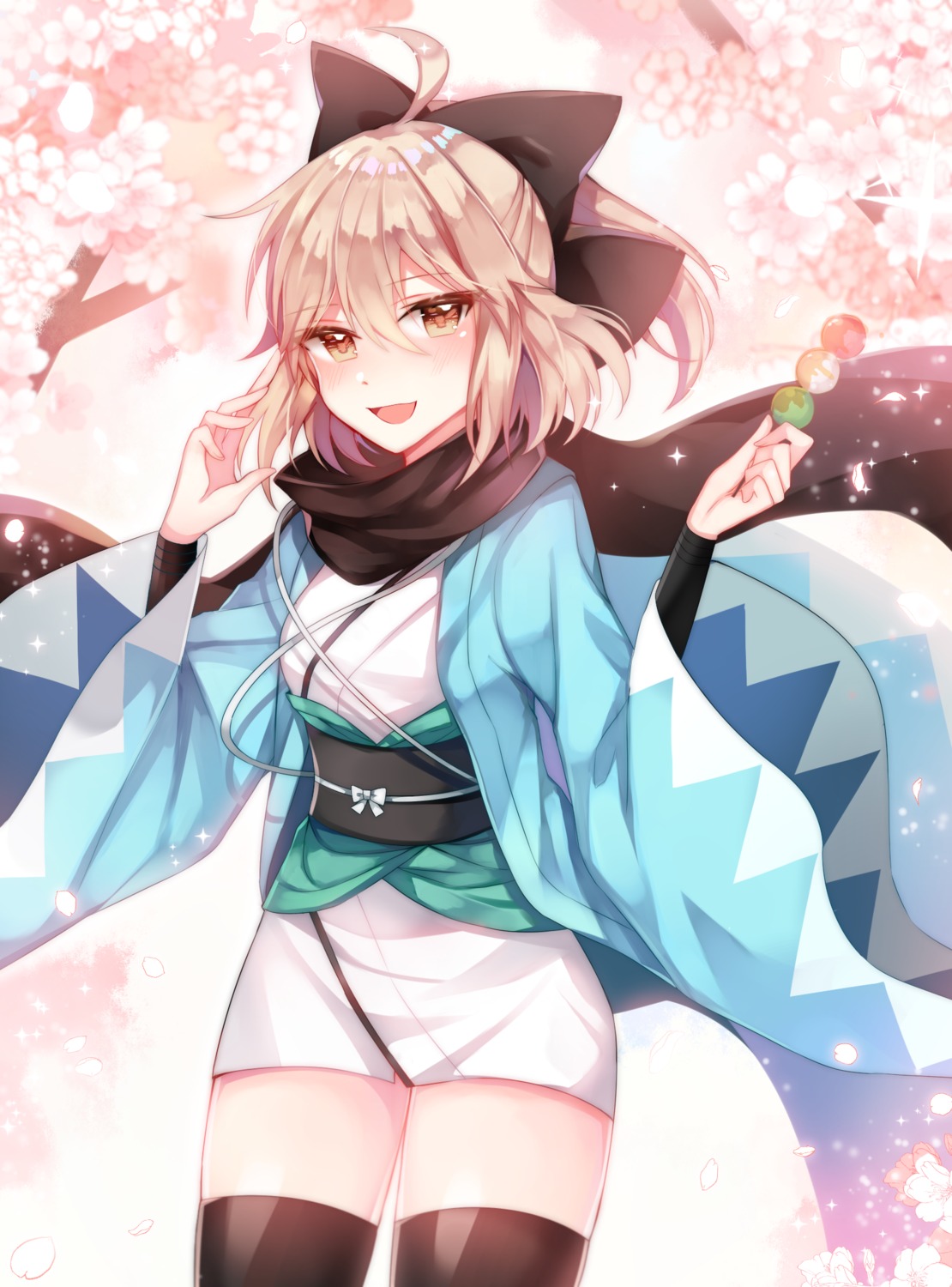 fate/grand_order japanese_clothes okita_souji_(fate) rit thighhighs