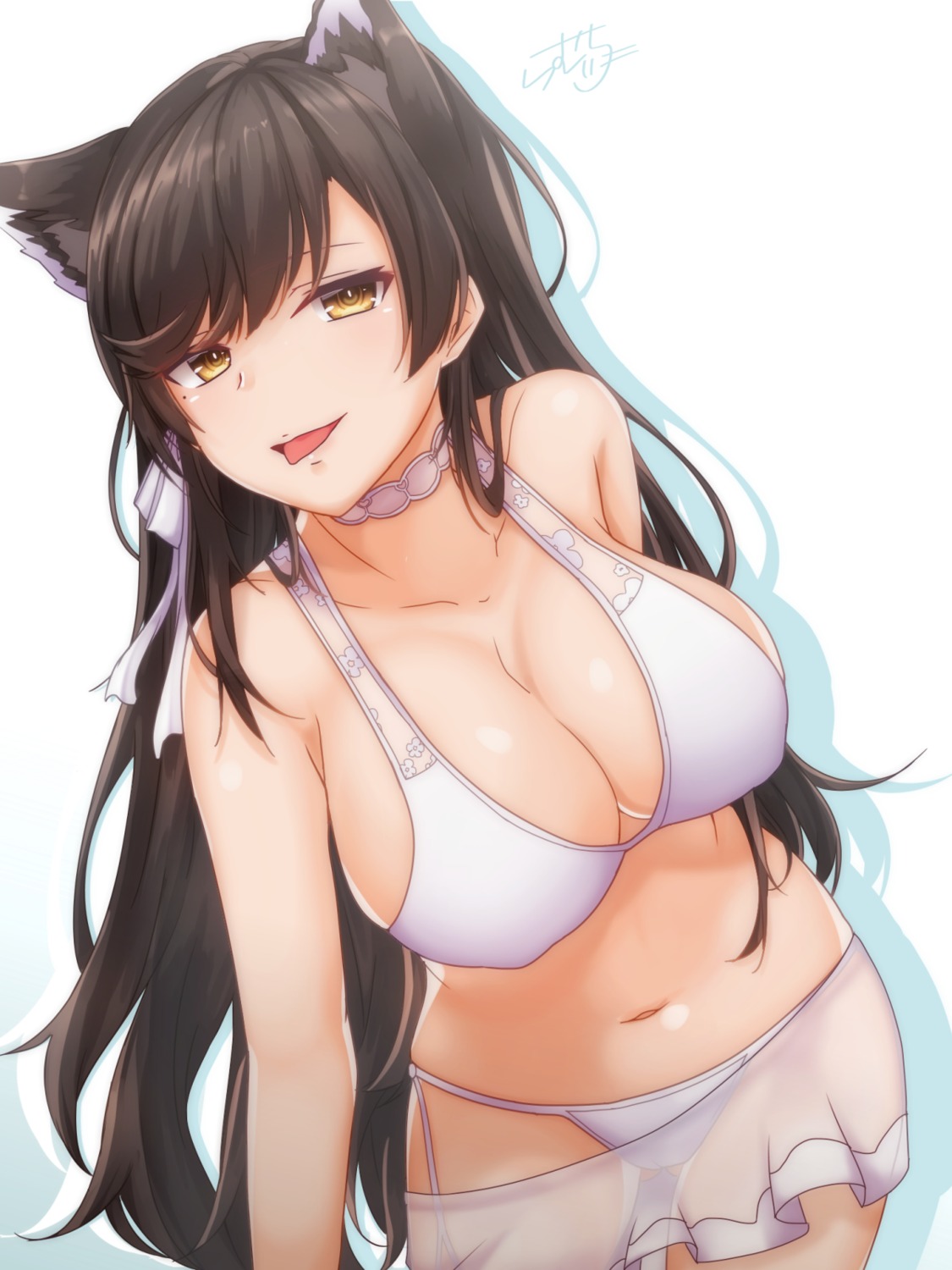 animal_ears atago_(azur_lane) azur_lane bikini cleavage ramchi see_through swimsuits