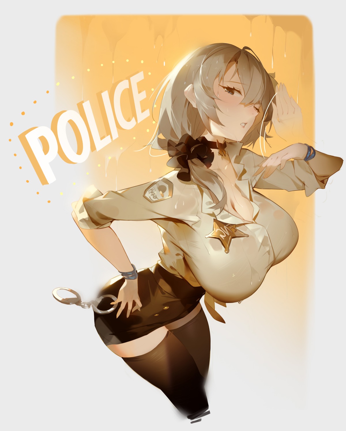 helic_(7317helic) open_shirt police_uniform see_through thighhighs wet_clothes