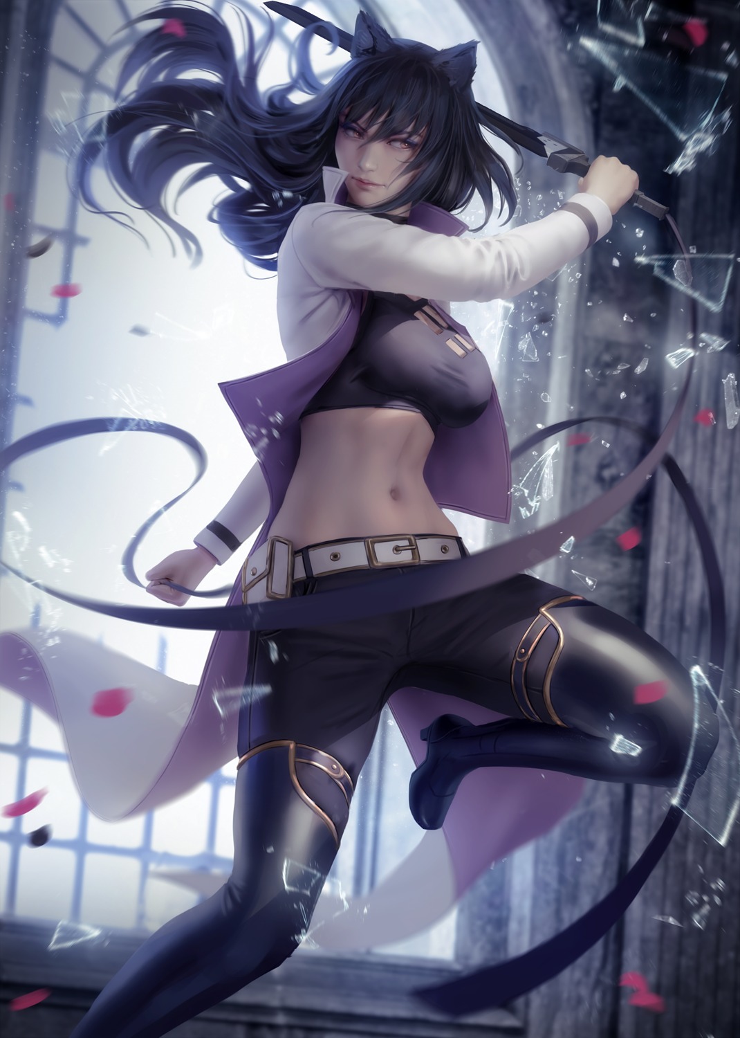 animal_ears blake_belladonna garter heels rwby sword thighhighs zarory