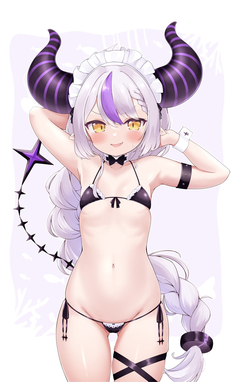 bikini cocozasa garter hololive horns la+_darknesss loli pointy_ears swimsuits tail