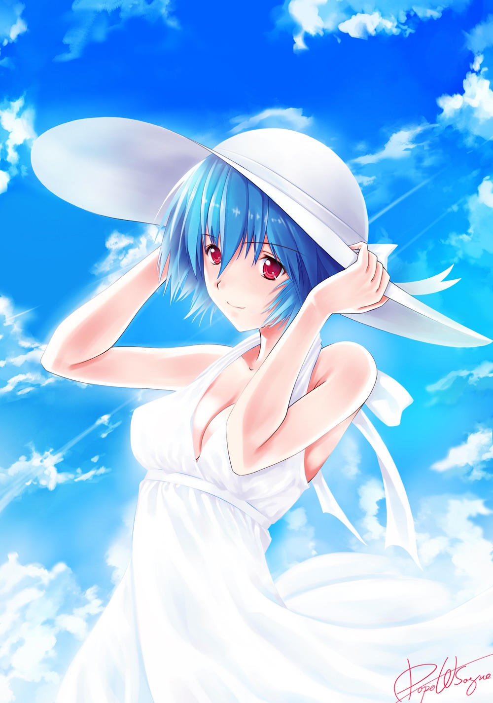 ayanami_rei cleavage dopollsogno dress neon_genesis_evangelion summer_dress