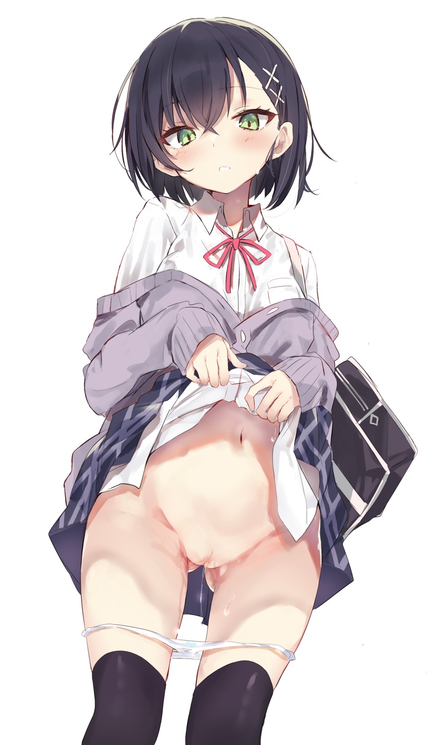 panty_pull pussy pussy_juice seifuku skirt_lift sweater thighhighs toshizou_(0714) uncensored