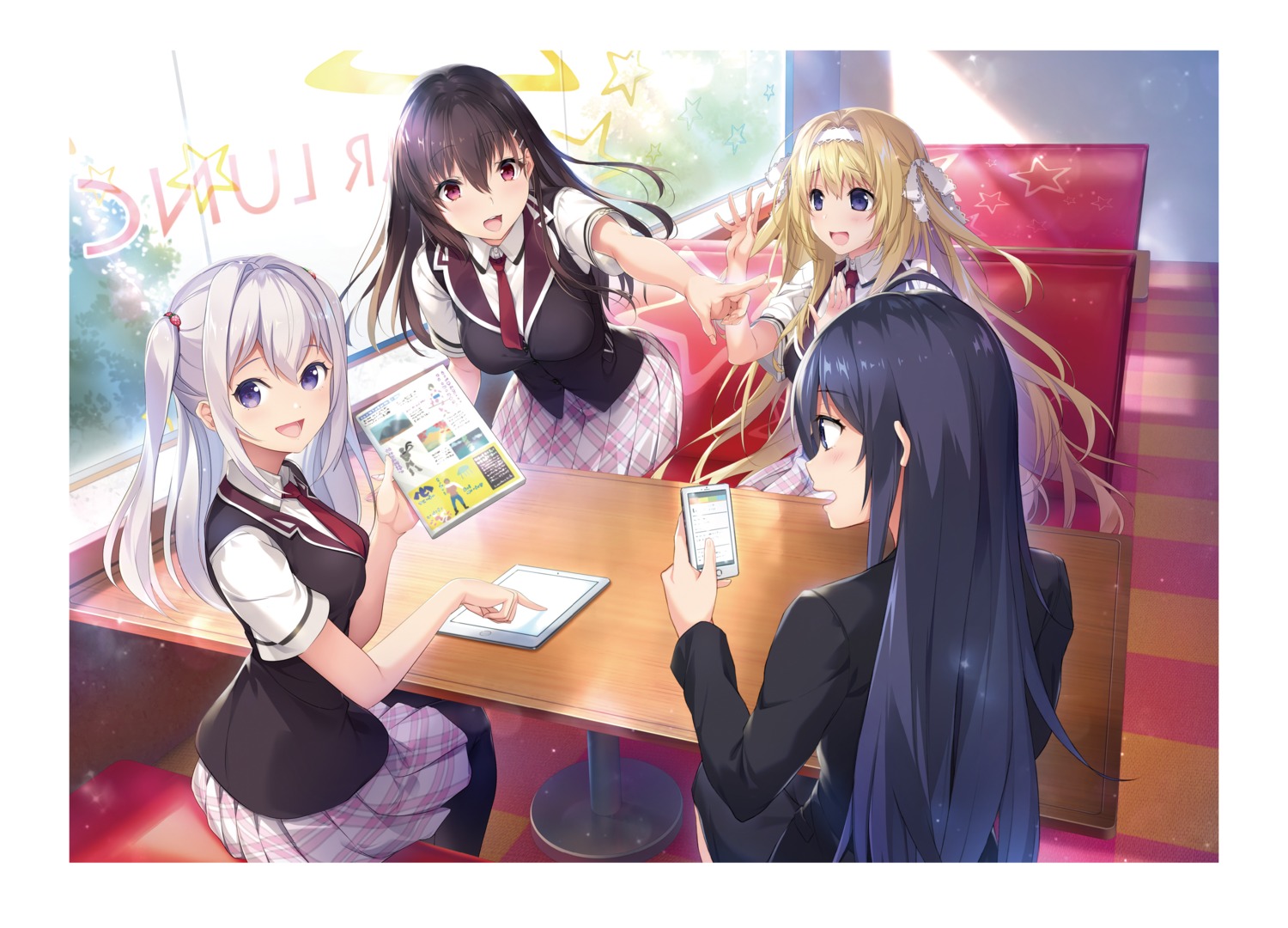 asamori_mitsuki boku_no_mirai_wa_koi_to_kakin_to._~charge_to_the_future~ business_suit kurebayashi_noe mahara_shiori marui niro nylon saionji_nana seifuku sonora wataya_azusa