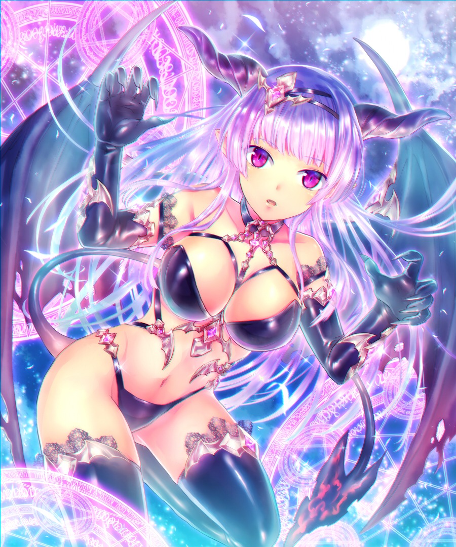 cleavage horns neme pointy_ears tail thighhighs wings