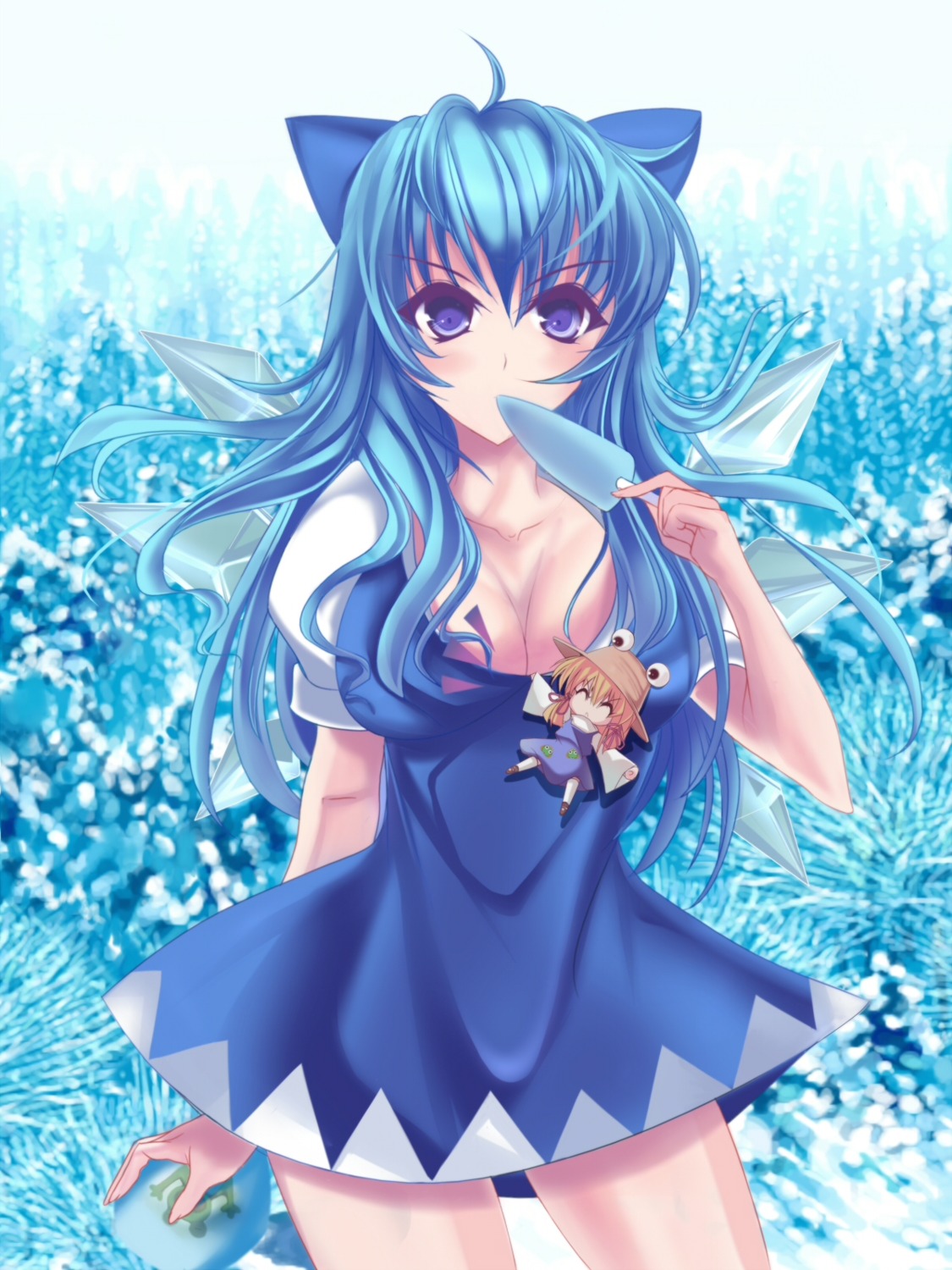 cirno cleavage marionette_(excle) moriya_suwako touhou