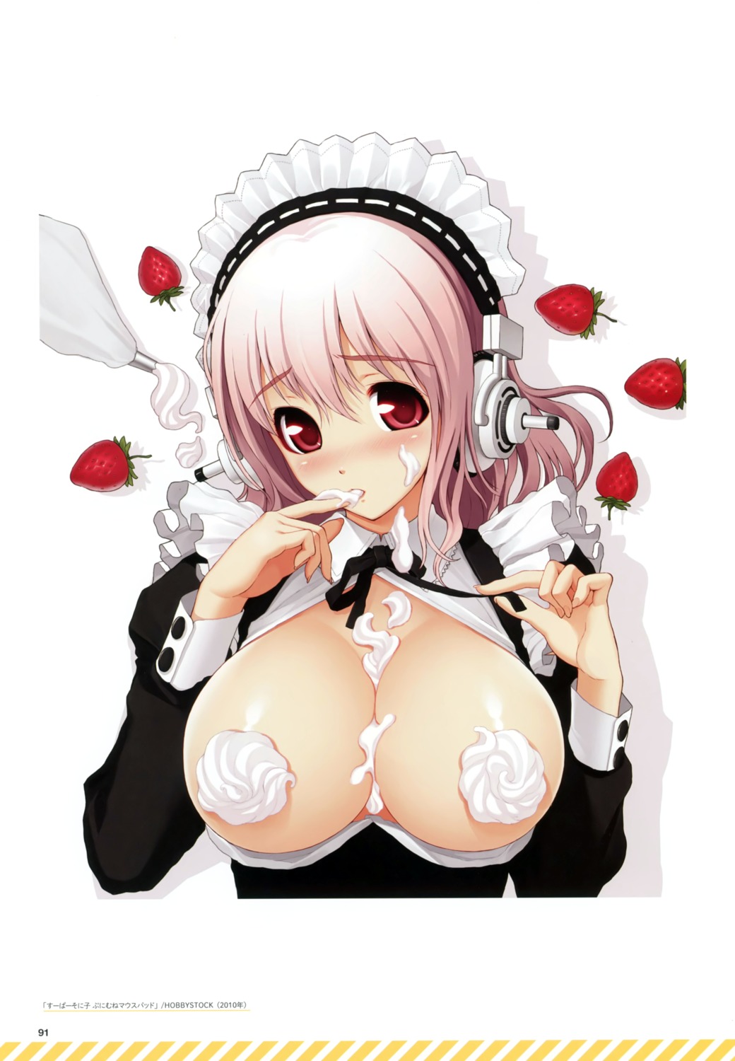 breasts cleavage cream headphones maid open_shirt sonico super_sonico tsuji_santa