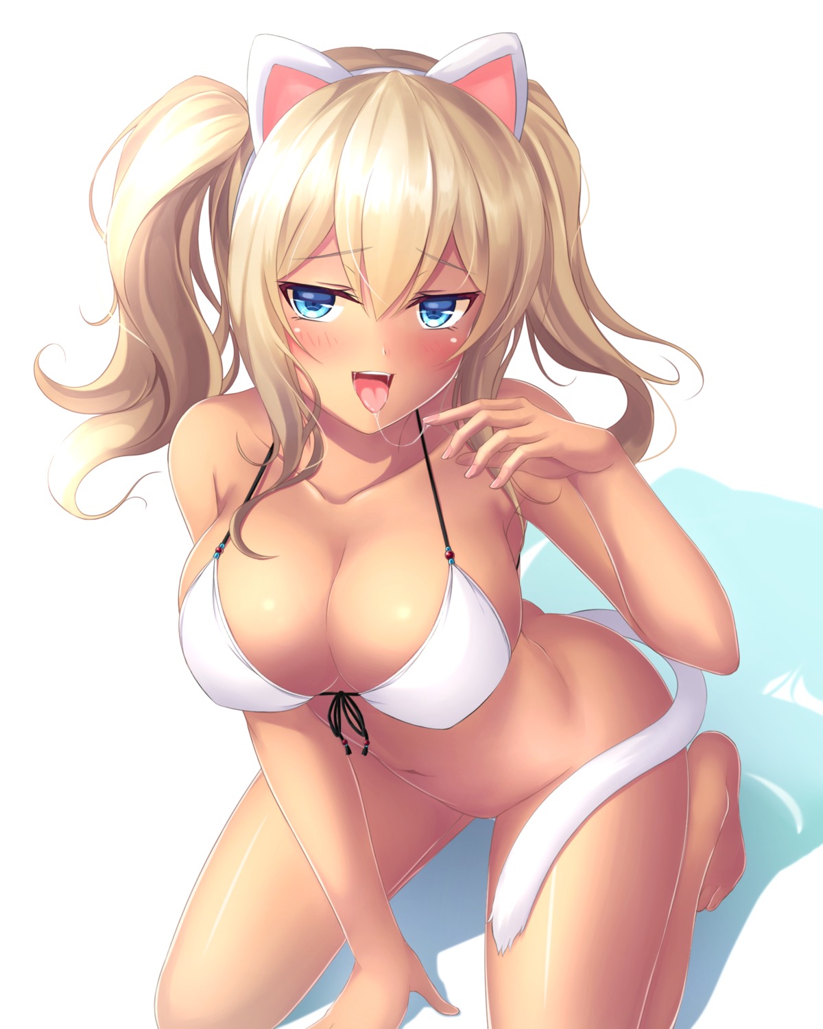 animal_ears bikini_top bottomless cleavage kantai_collection kashima_(kancolle) mutsuba_fumi nekomimi swimsuits tail