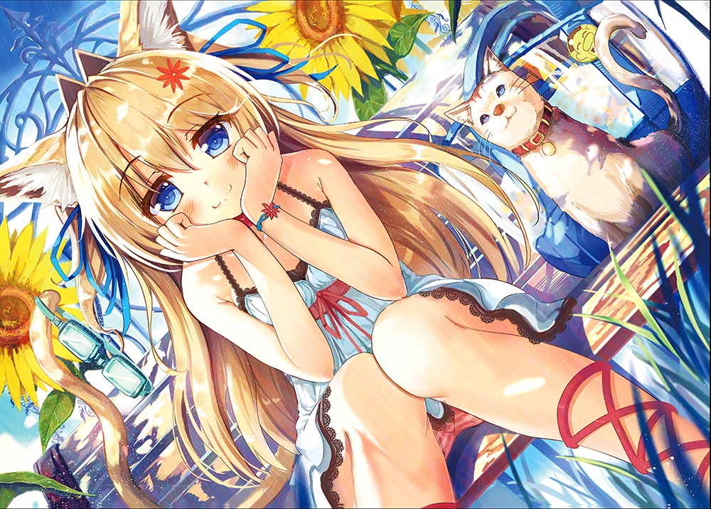 akabane_(zebrasmise) animal_ears dress neko nekomimi pantsu shimapan summer_dress tail