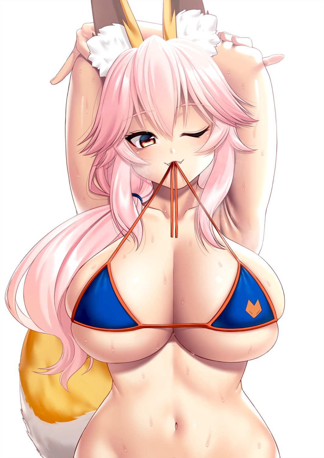 animal_ears bikini_top fate/grand_order kashima_mashino kitsune swimsuits tail tamamo_no_mae wet