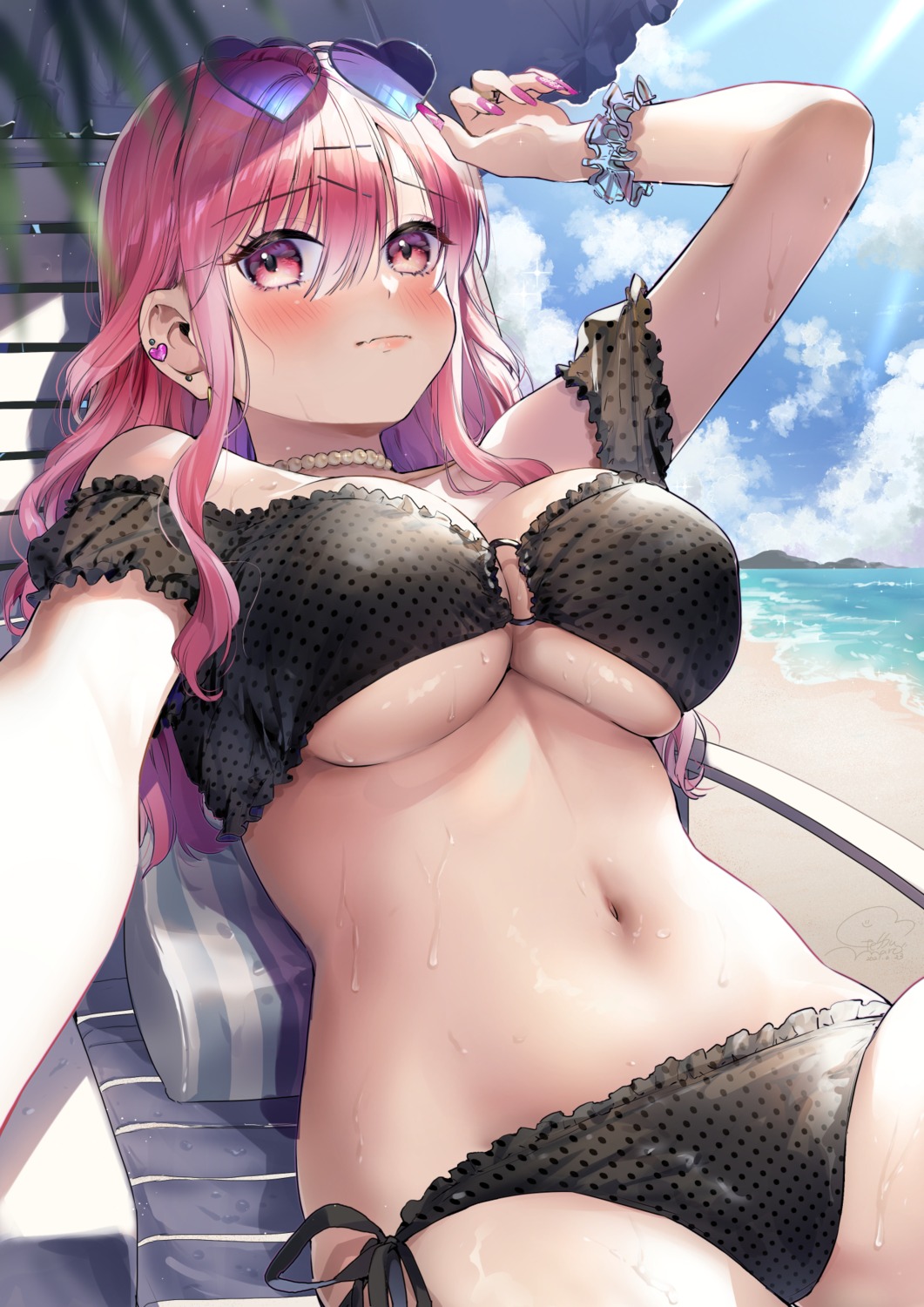 bikini gal_gamer_ni_homeraretai geshumaro megane selfie suzuki_rion swimsuits underboob wet