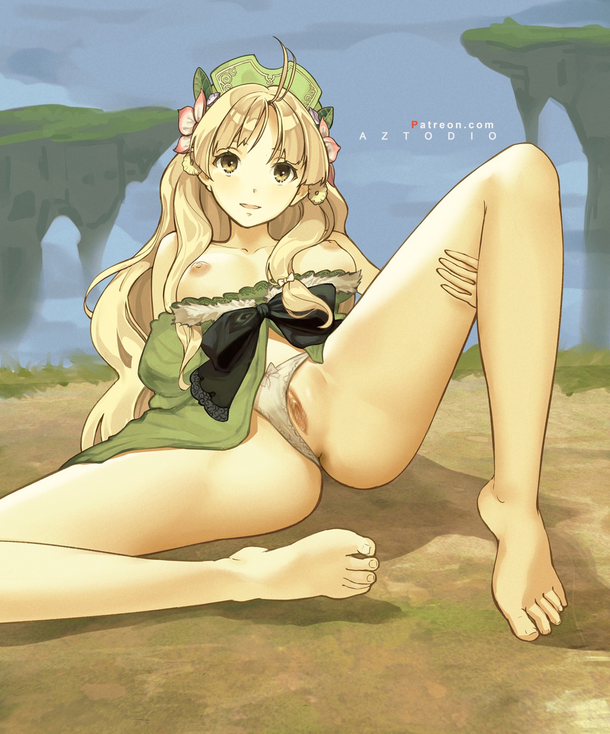 atelier atelier_ayesha ayesha_altugle azto_dio breasts censored dress feet nipples no_bra pantsu pussy skirt_lift thong