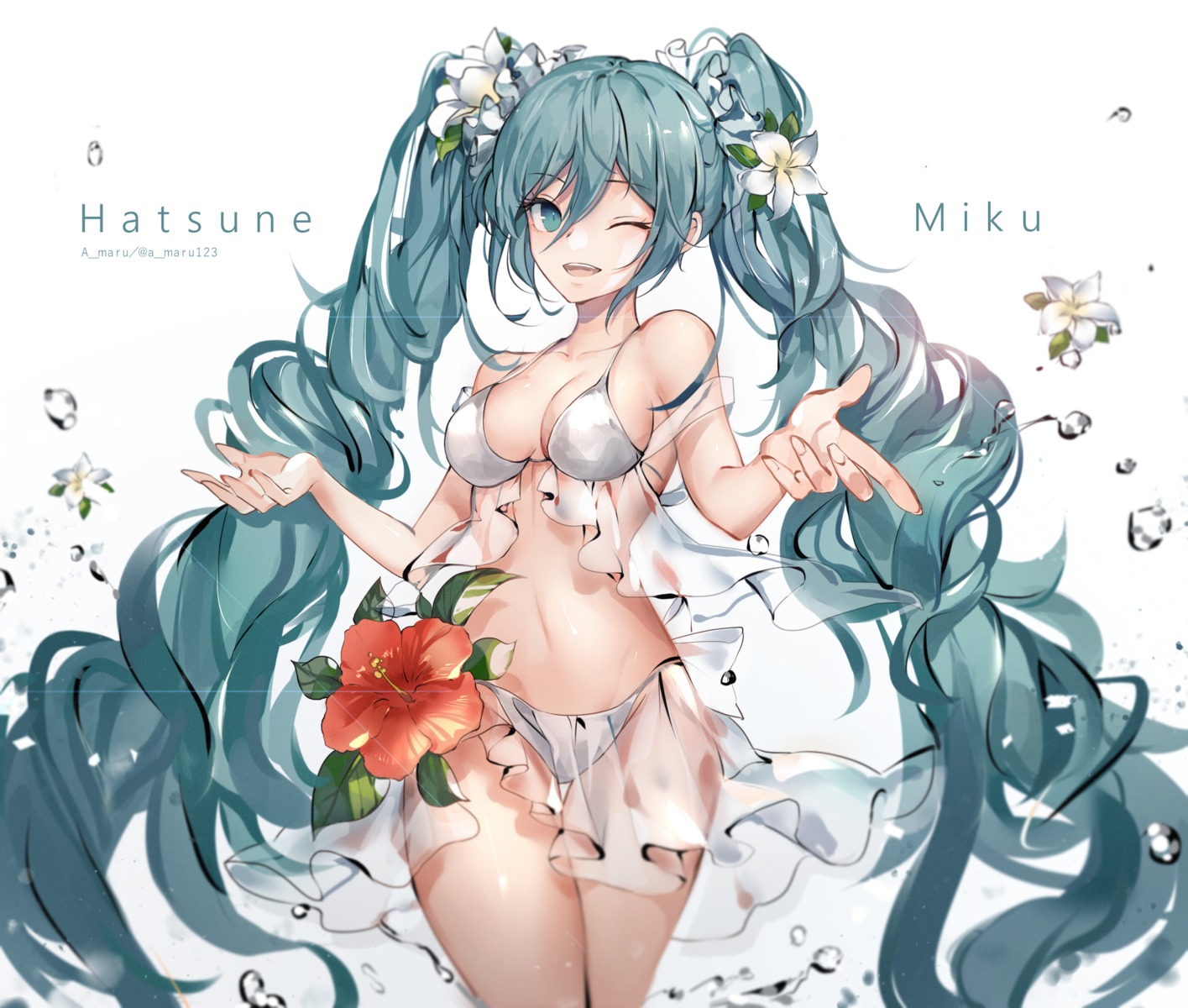 bikini hatsune_miku see_through swimsuits unity_(ekvmsp02) vocaloid