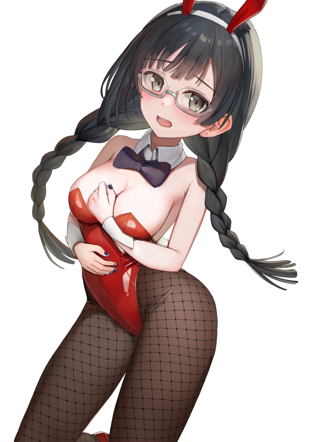 animal_ears bunny_ears bunny_girl fishnets heels love_live!_nijigasaki_high_school_idol_club megane no_bra pantyhose sunga2usagi tail yuuki_setsuna