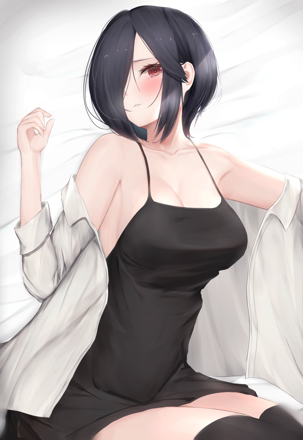 cleavage dress kirishima_touka mo_(mainiti_omoti) no_bra thighhighs tokyo_ghoul