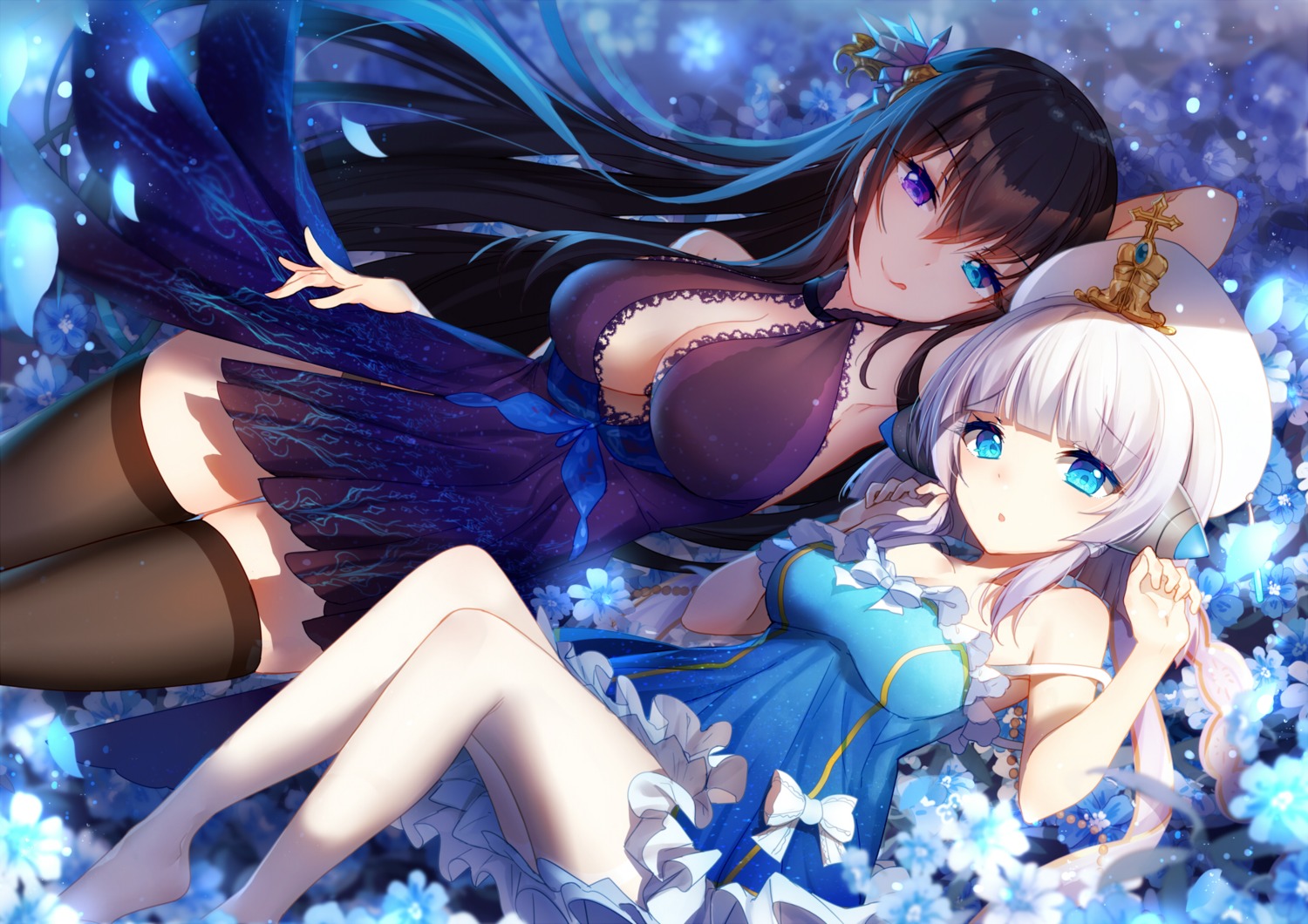 bison_cangshu cleavage dress heterochromia pantyhose shenwuyue thighhighs