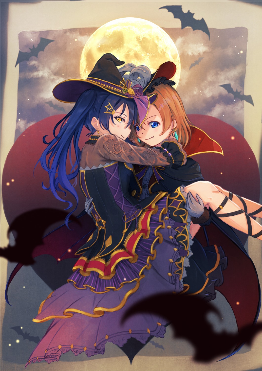 dress halloween kousaka_honoka love_live! macken see_through skirt_lift sonoda_umi witch yuri