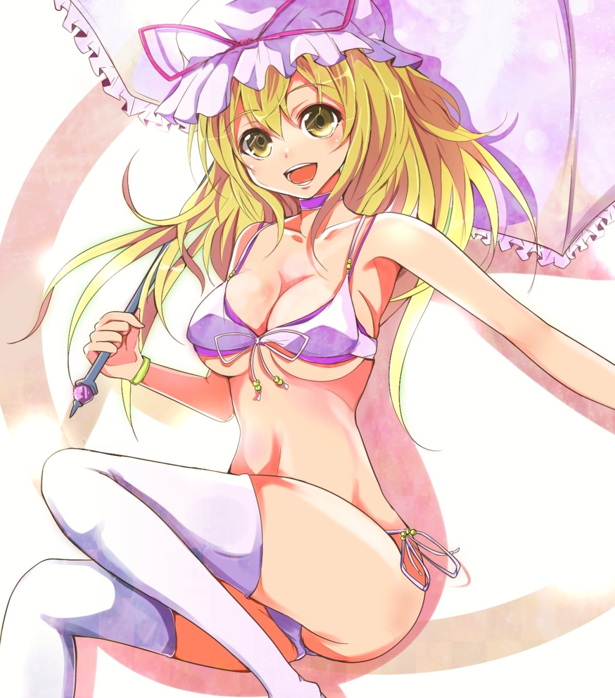 bikini cleavage swimsuits thighhighs touhou umbrella underboob velia yakumo_yukari