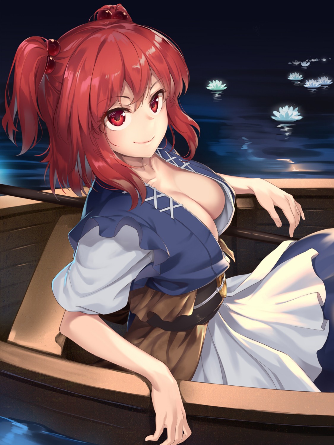 asu_tora cleavage no_bra onozuka_komachi open_shirt touhou