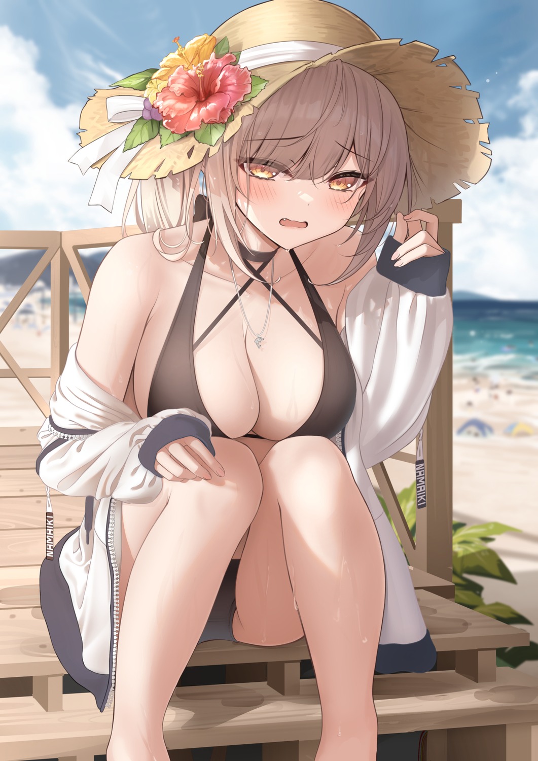 bikini monaka_curl open_shirt swimsuits wet