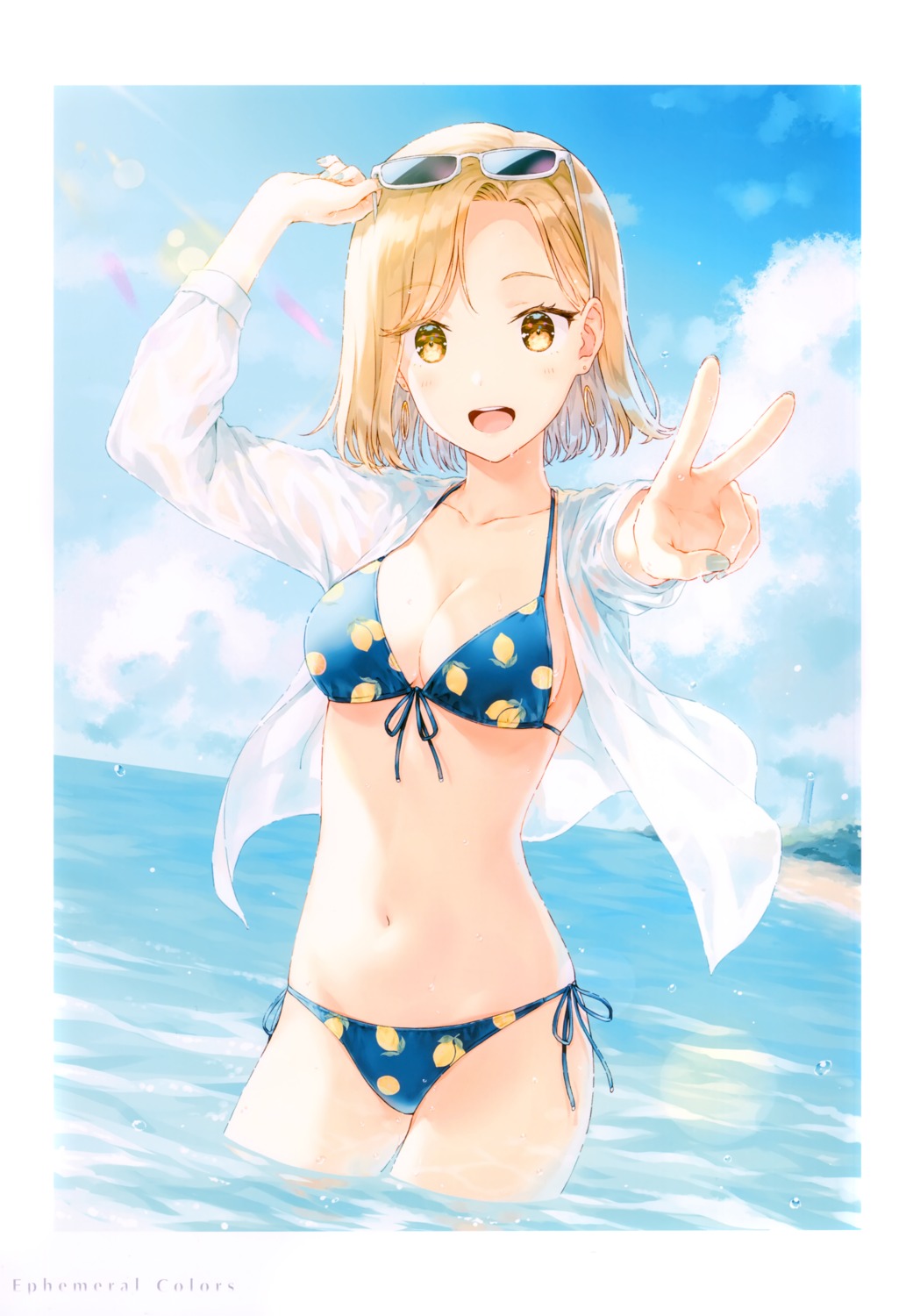 bikini dress_shirt hiten swimsuits wet wet_clothes